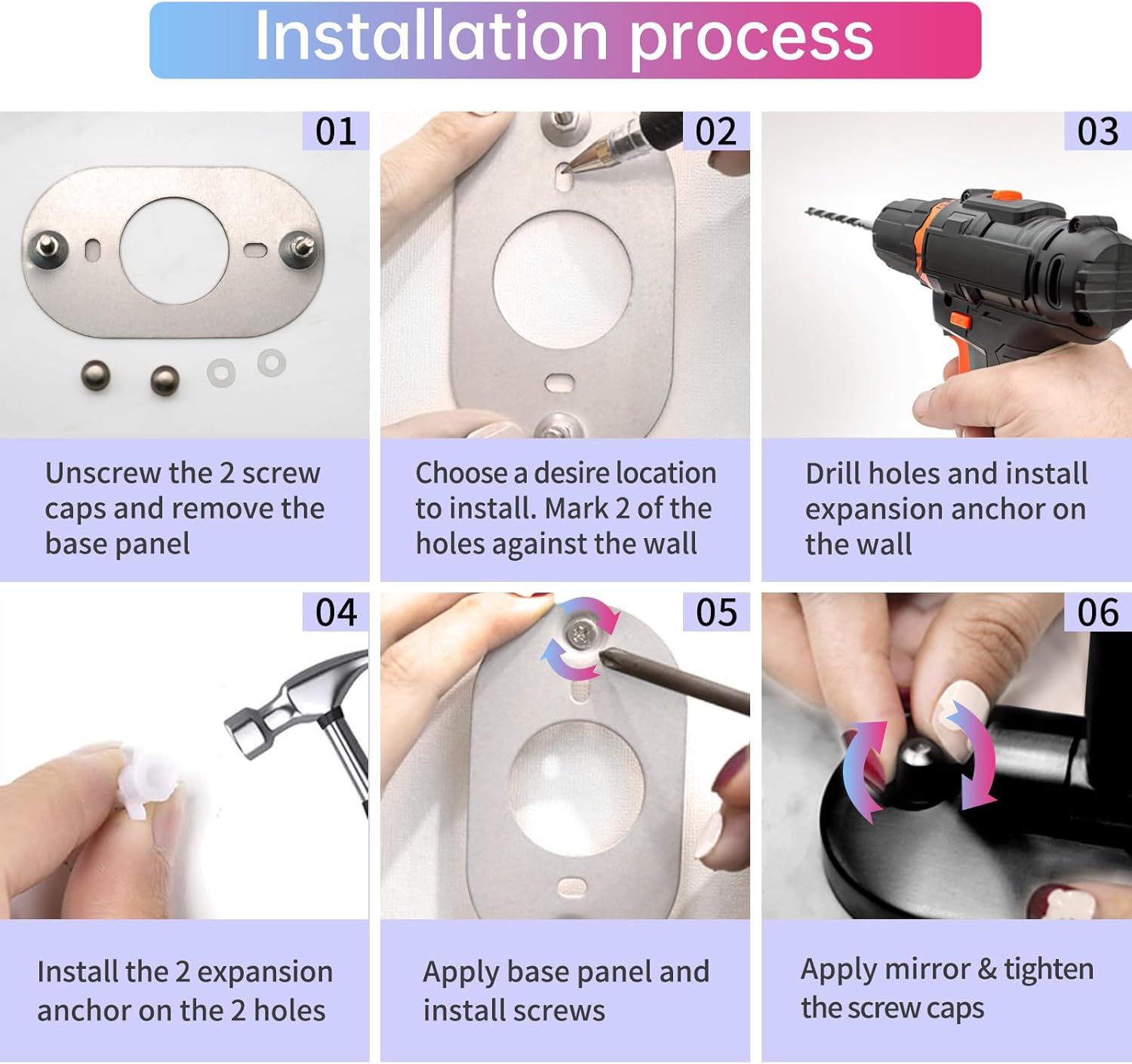 Durable Wall-Mounted Makeup Vanity Mirror with Rechargeable LED 1x7x Magnification