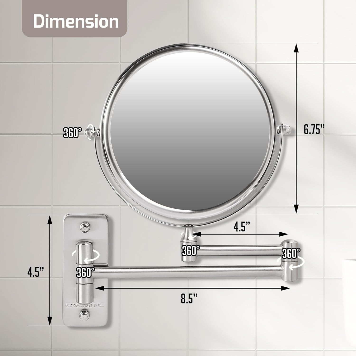 OVENTE 7 Inch Wall Mounted Makeup Mirror with Magnification