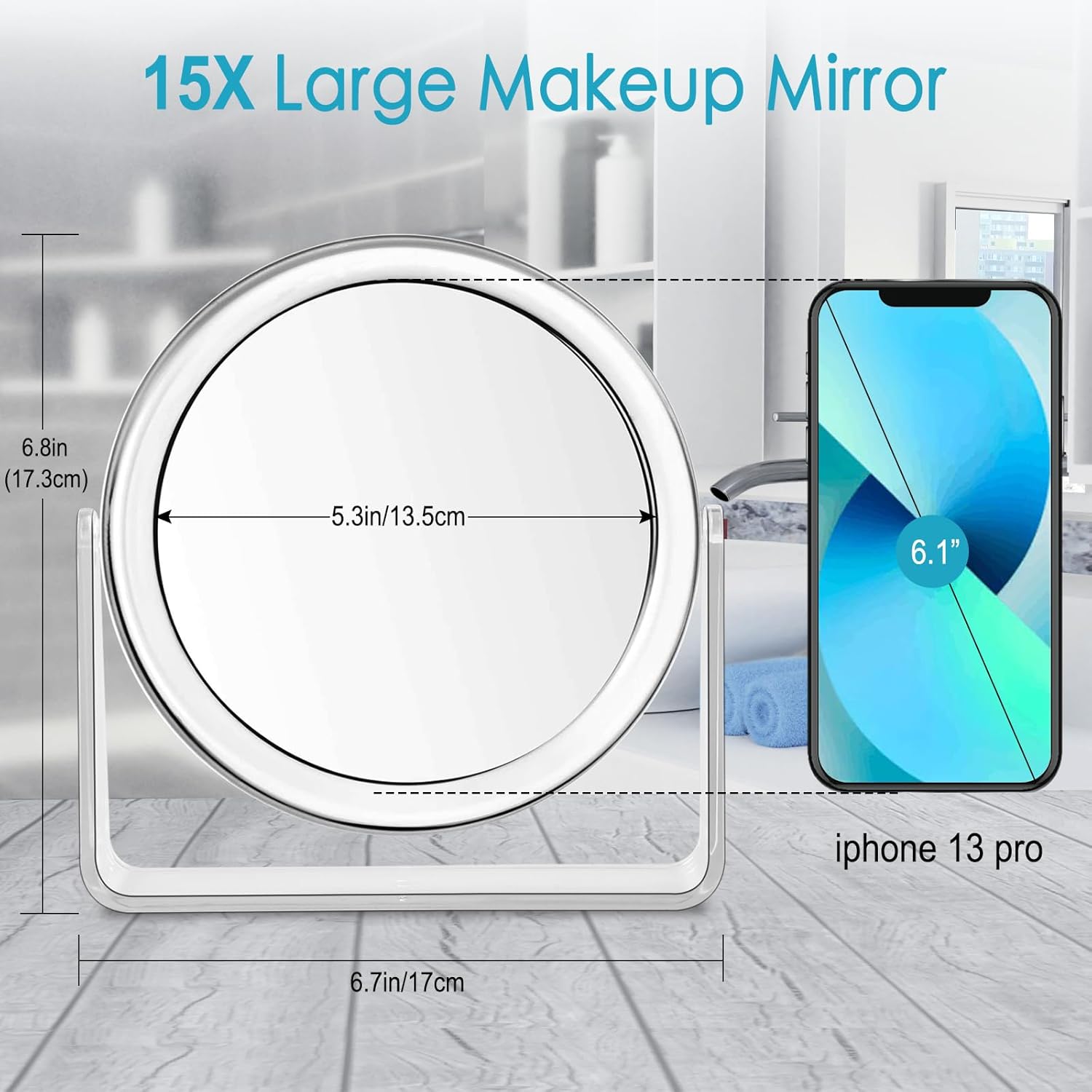 Elegant 15X Vanity Mirror with 360-Degree Rotation and 1X15X Swivel