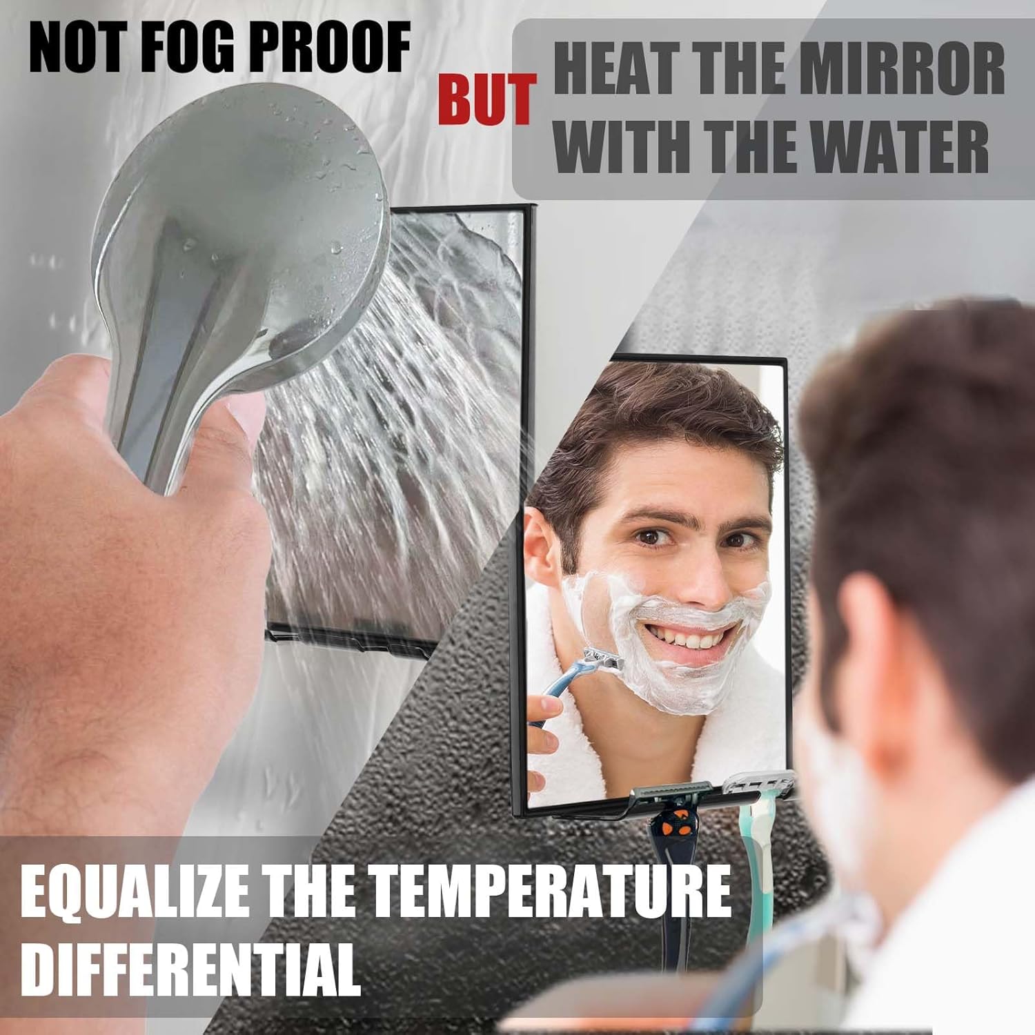 Shower Mirror with 2 Replaceable razors Squeegee 360 Adjustable