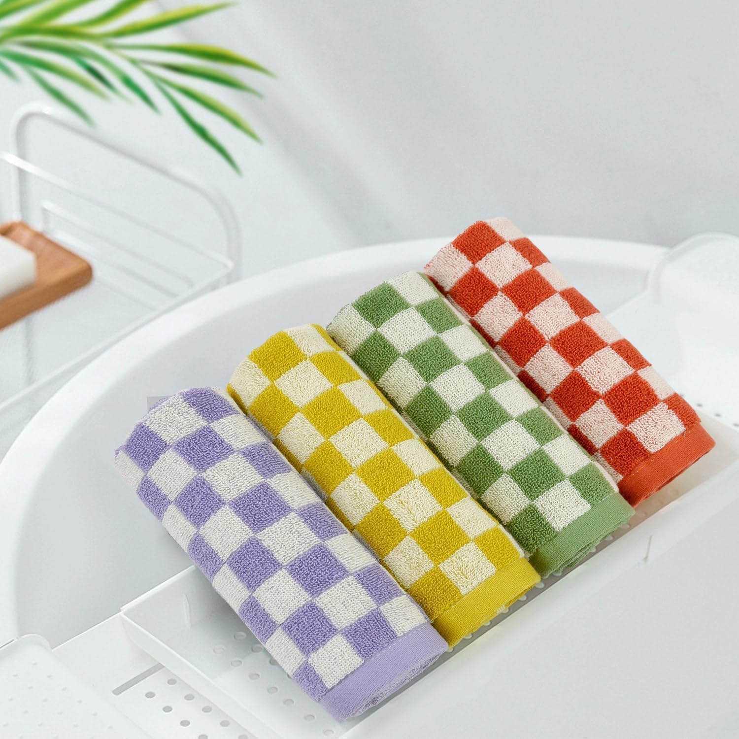 Vibrant 4-Pack Checkered Cotton Washcloths