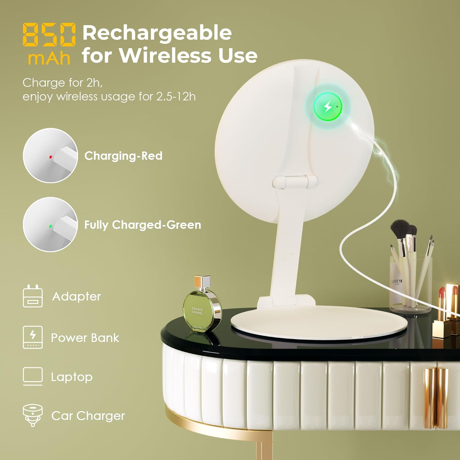Sucedey Makeup Mirror with Lights 3 Mode Light Rechargeable