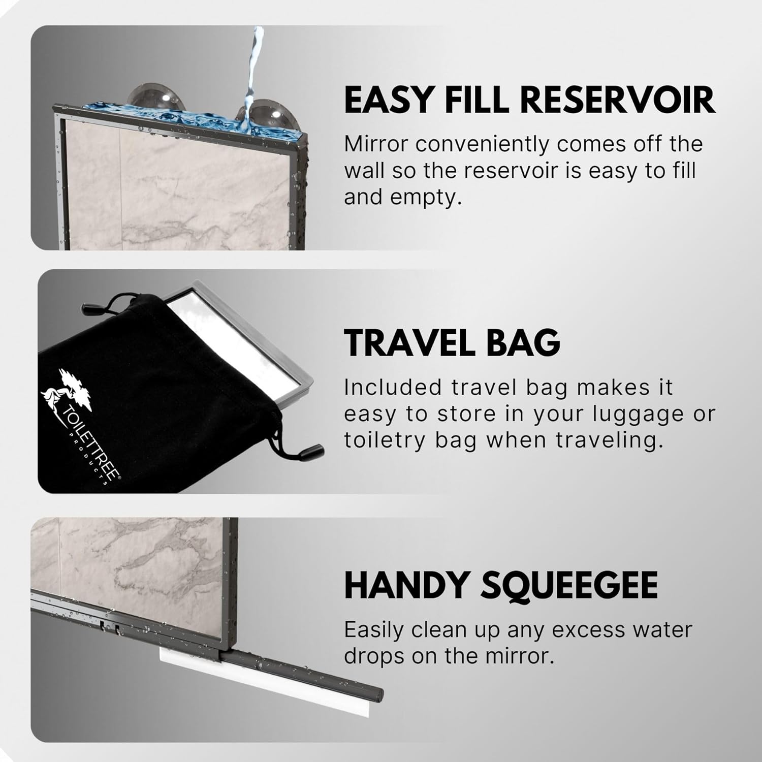 Fogless Shower Mirror with Squeegee Travel Case