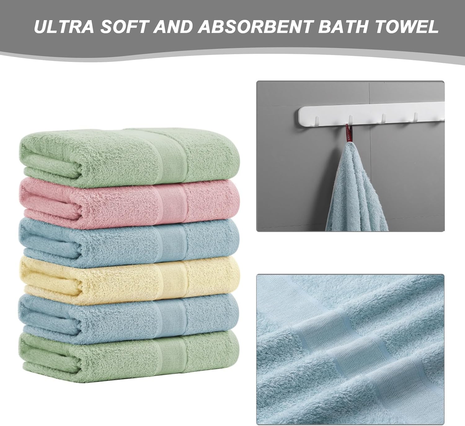 Aibaser Ultra Absorbent Bath Towels 27x54 inch for Bathroom Travel Gym
