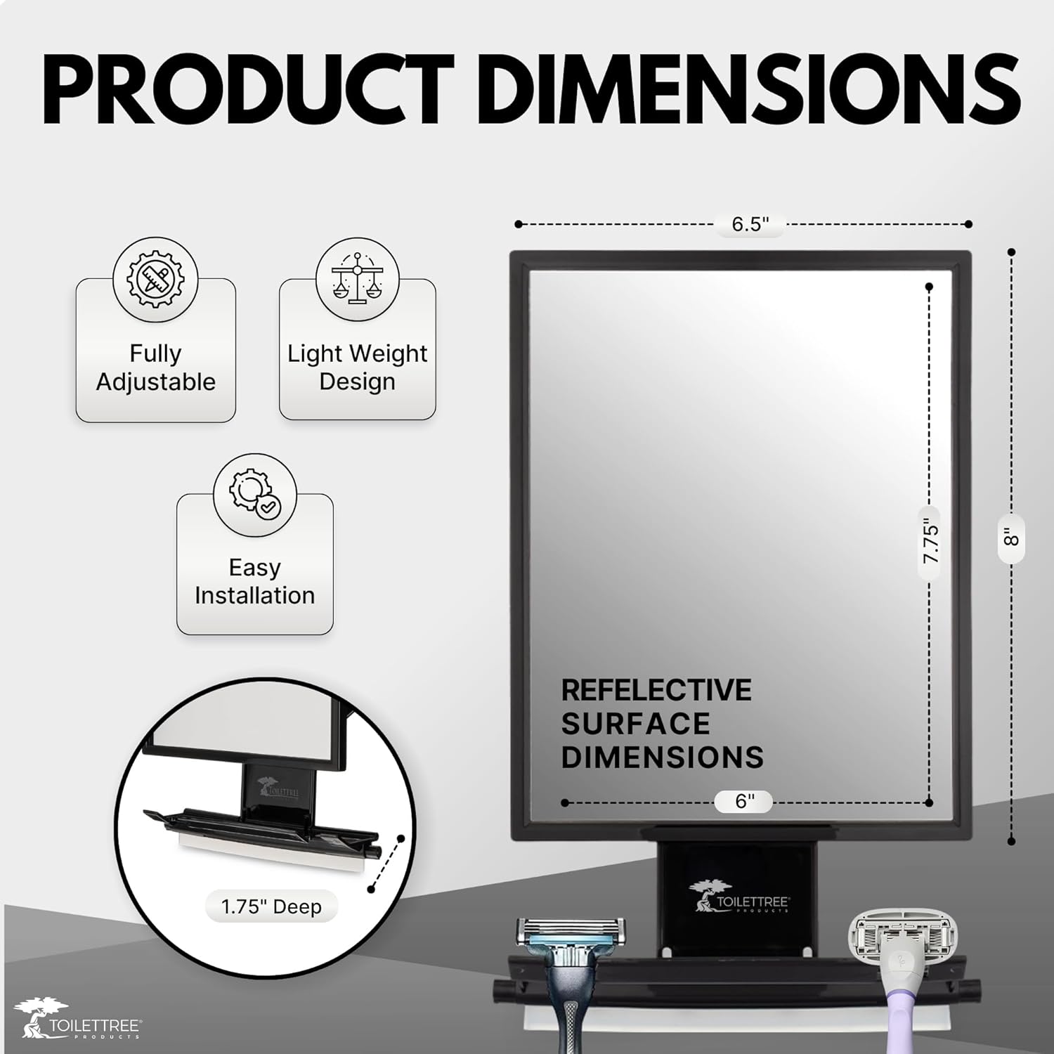 Fog-free Adjustable Shower Mirror with Squeegee Rust-Proof Crystal Clear