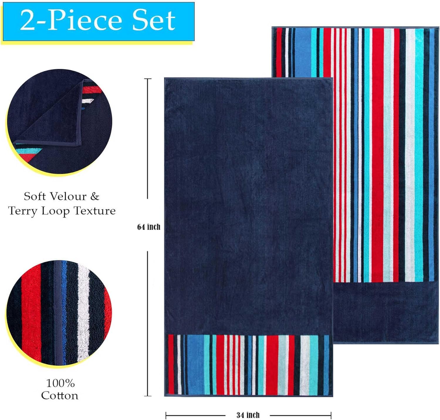 Superior Nautical Beach Towels Set 34x64