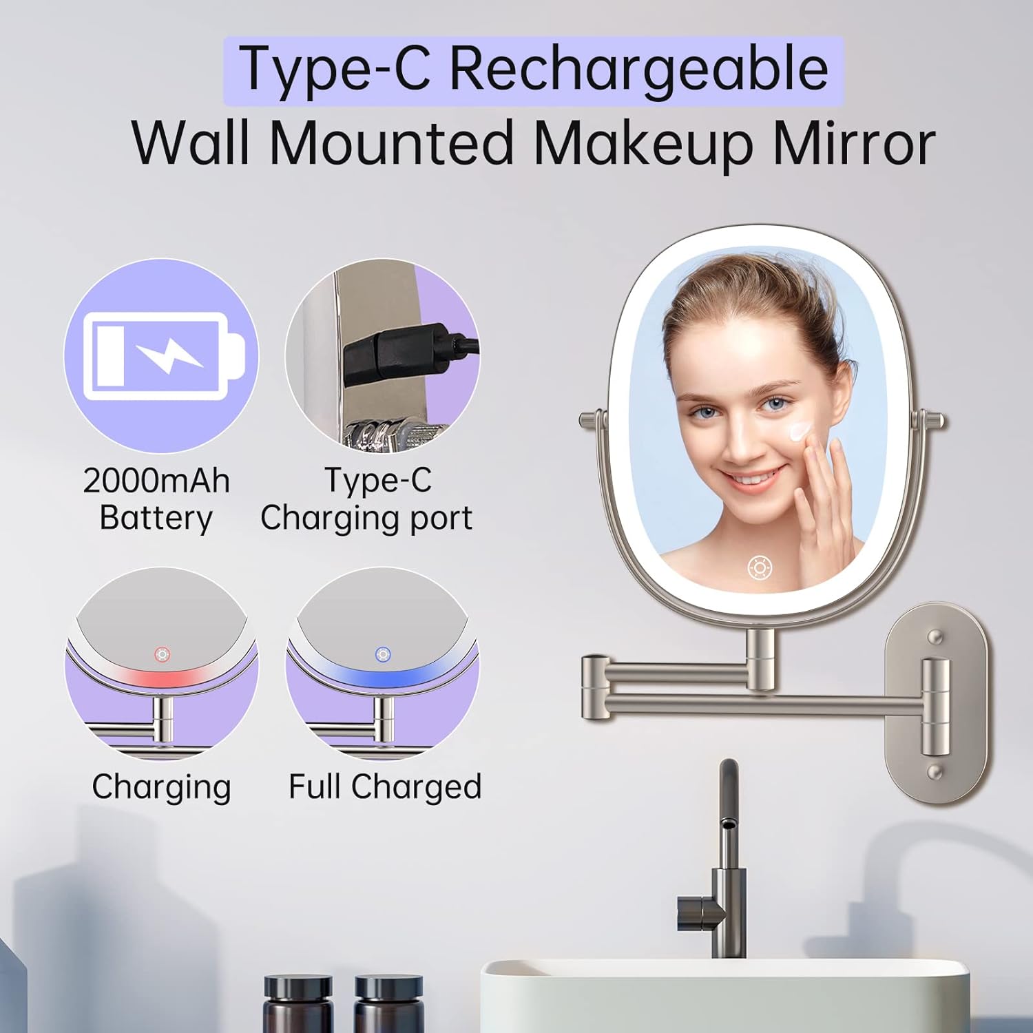 FUNTOUCH Double-Sided Wall-Mounted Makeup Mirror