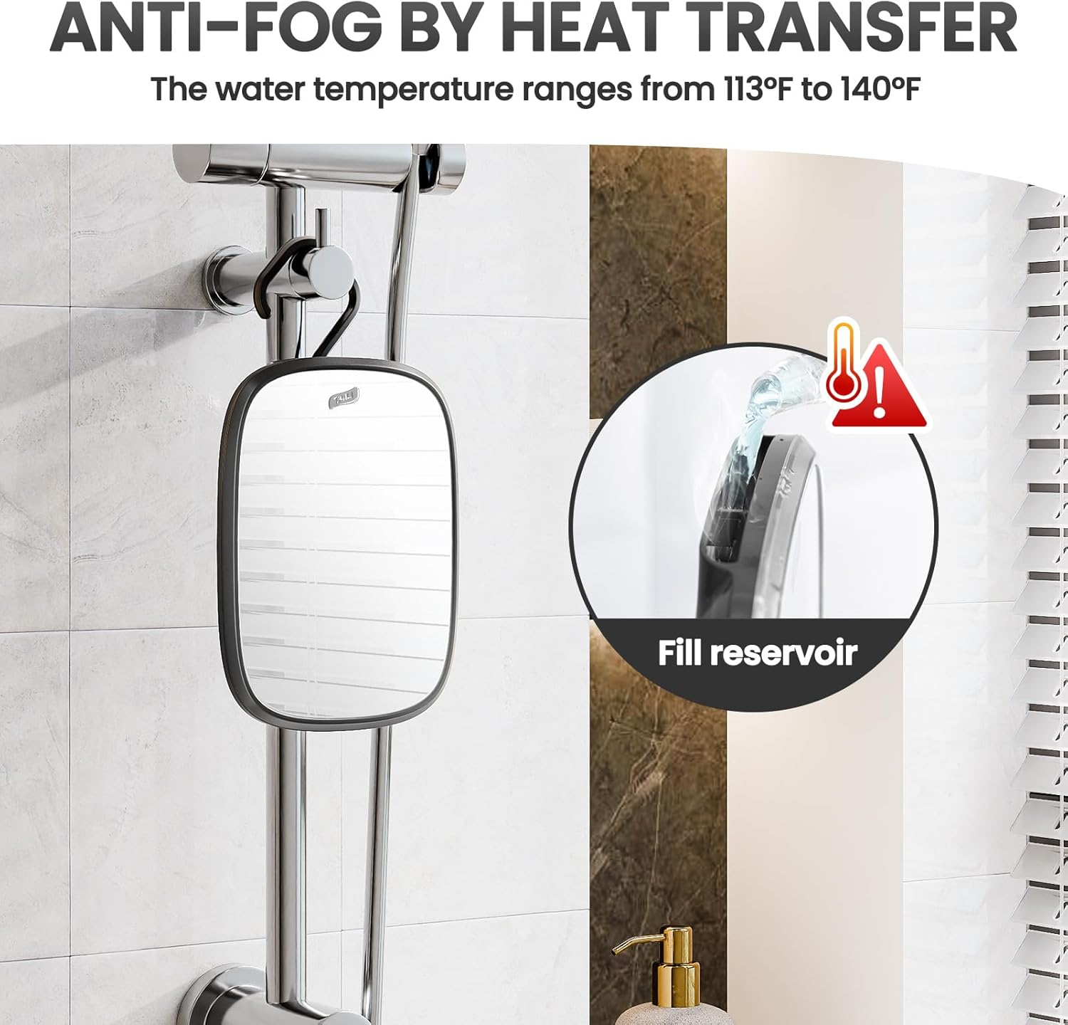 TAILI Fogless Portable Shower Mirror for MenWomen - Shatterproof Easy Hanging