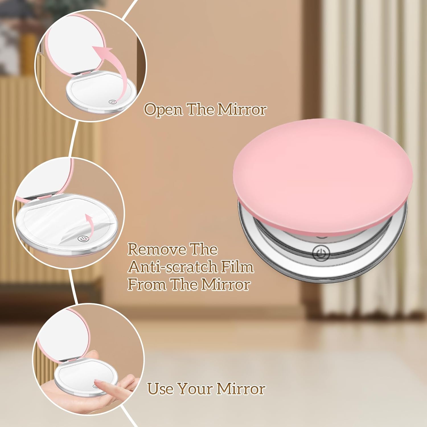 Zipper-Ready Compact Mirror with 1X3X Magnification