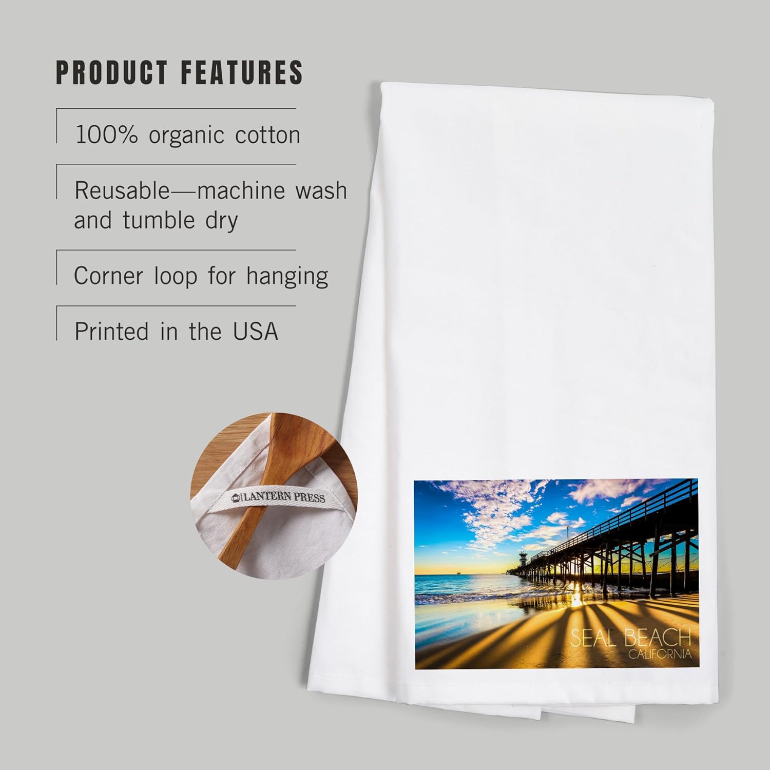 Lantern Press California Seal Beach Pier at Sunset 100 Cotton Beach Towel