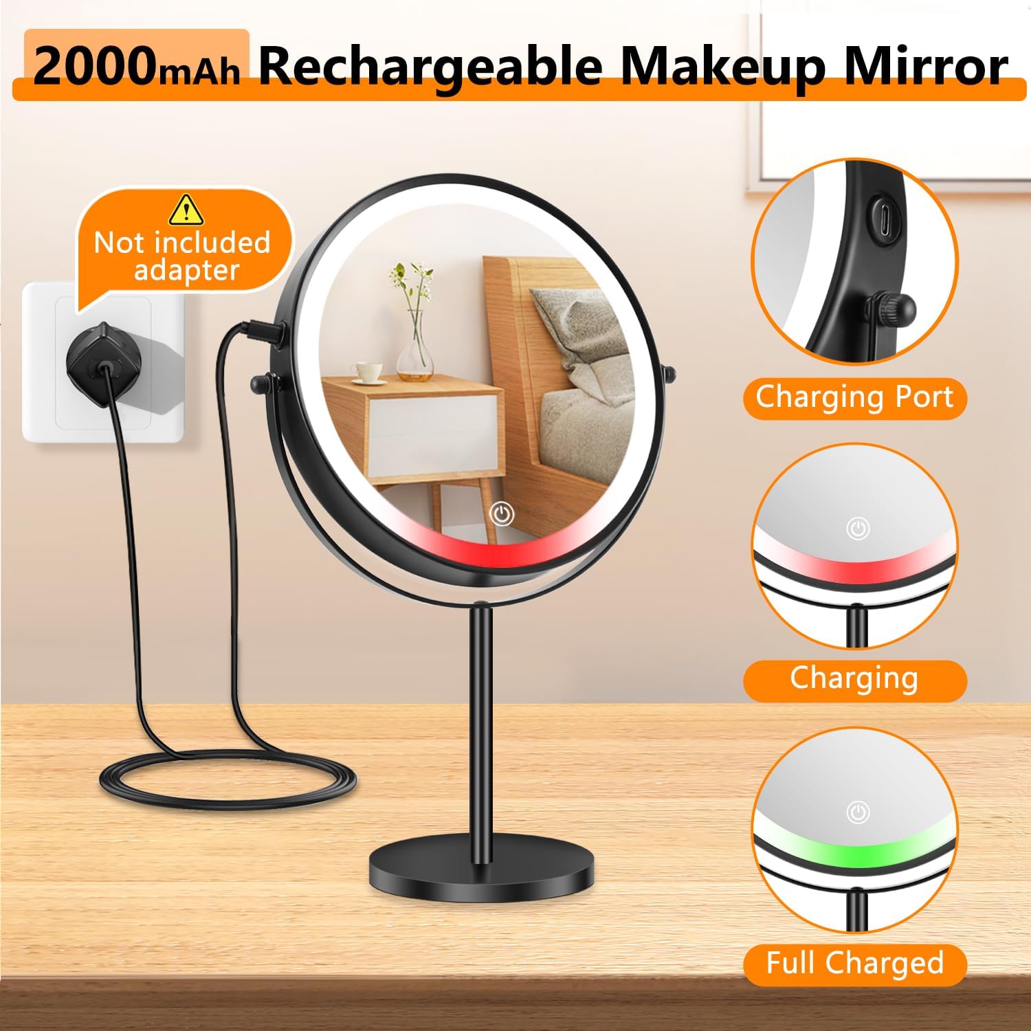 ALHAKIN 9 Lighted Makeup Mirror with Magnification Rotation and Adjustable Light