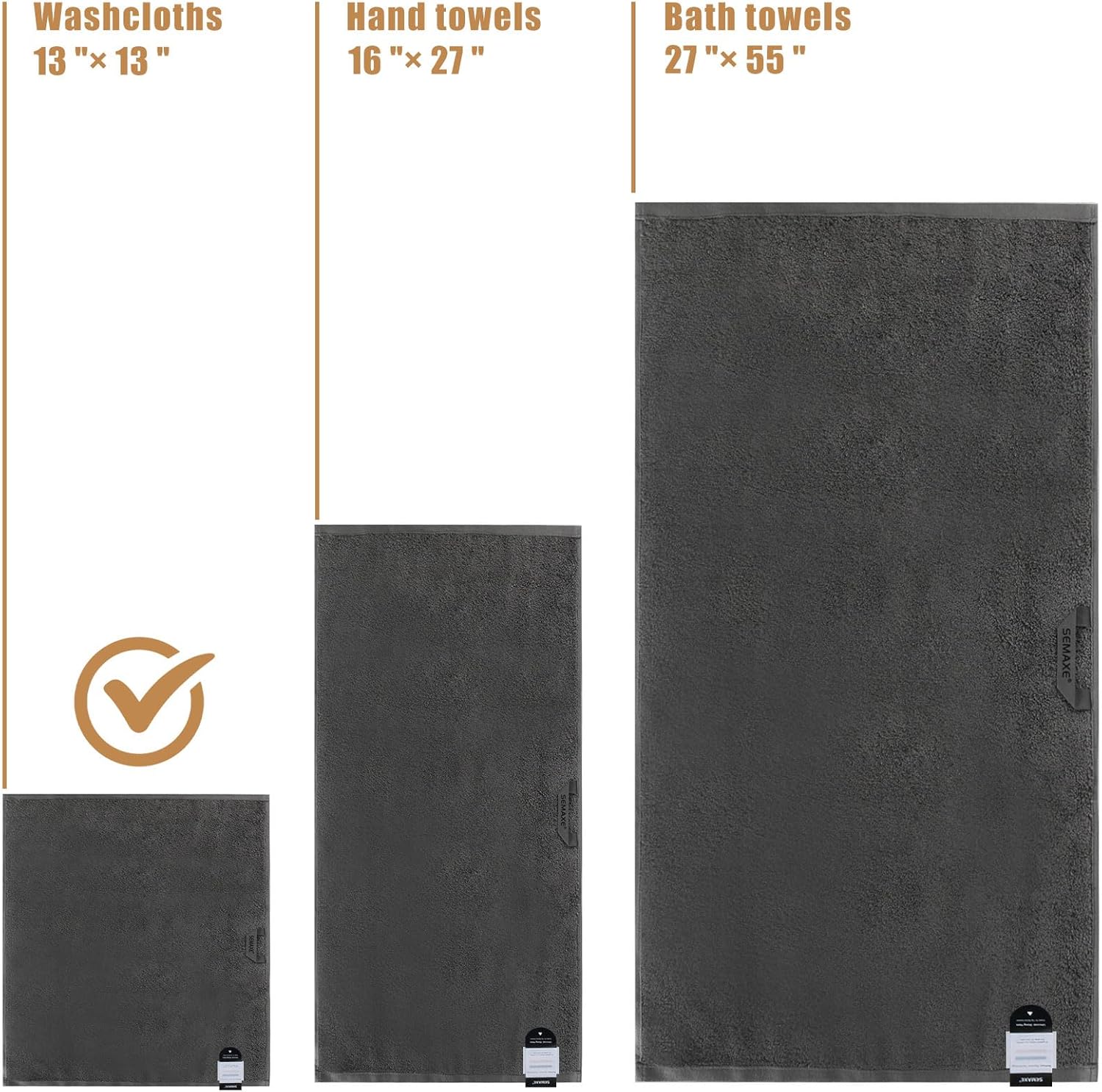 SEMAXE Grey Washcloths