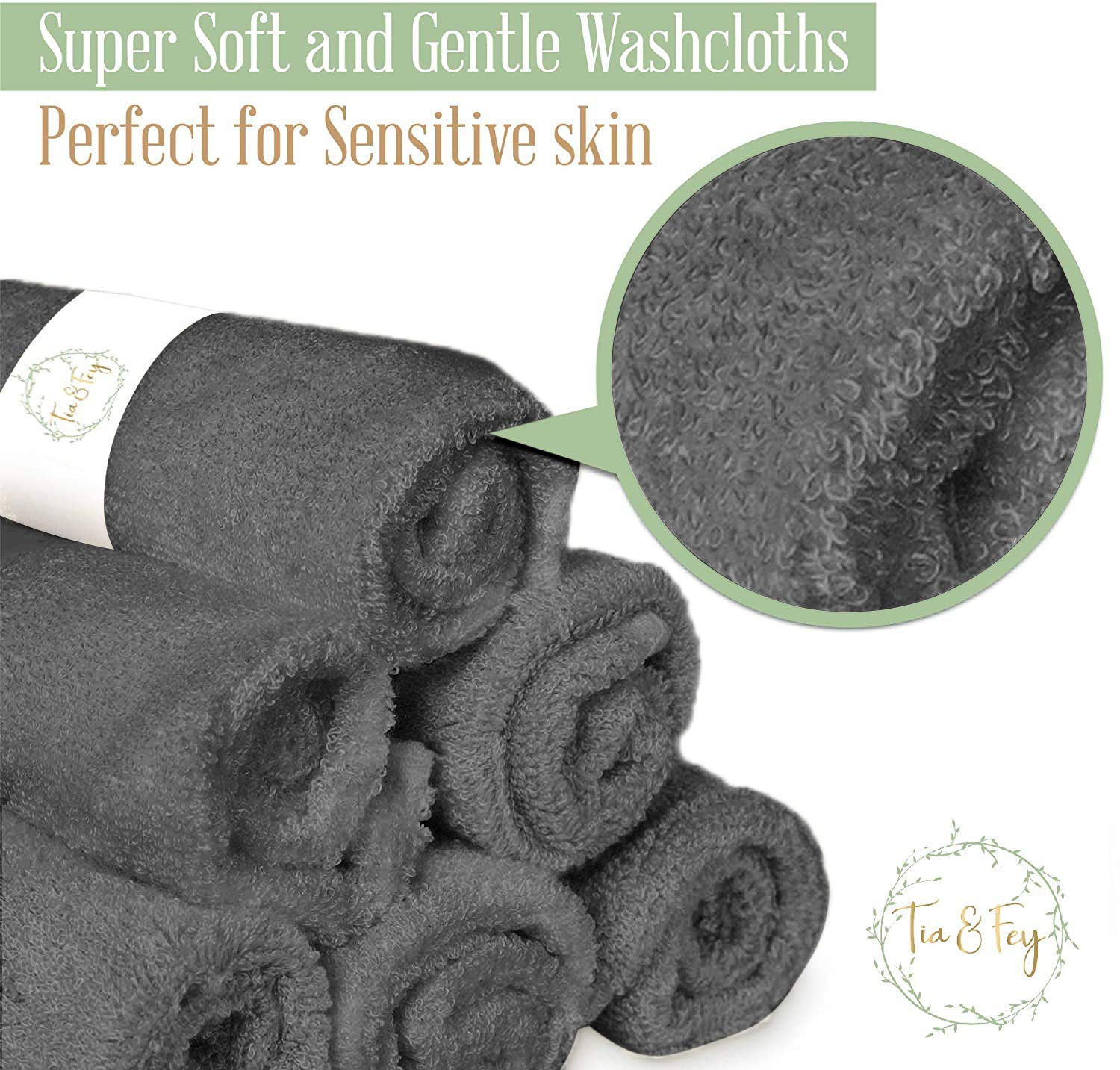 Tia Fey Soft Wash Cloths Set of 6 for Sensitive Skin