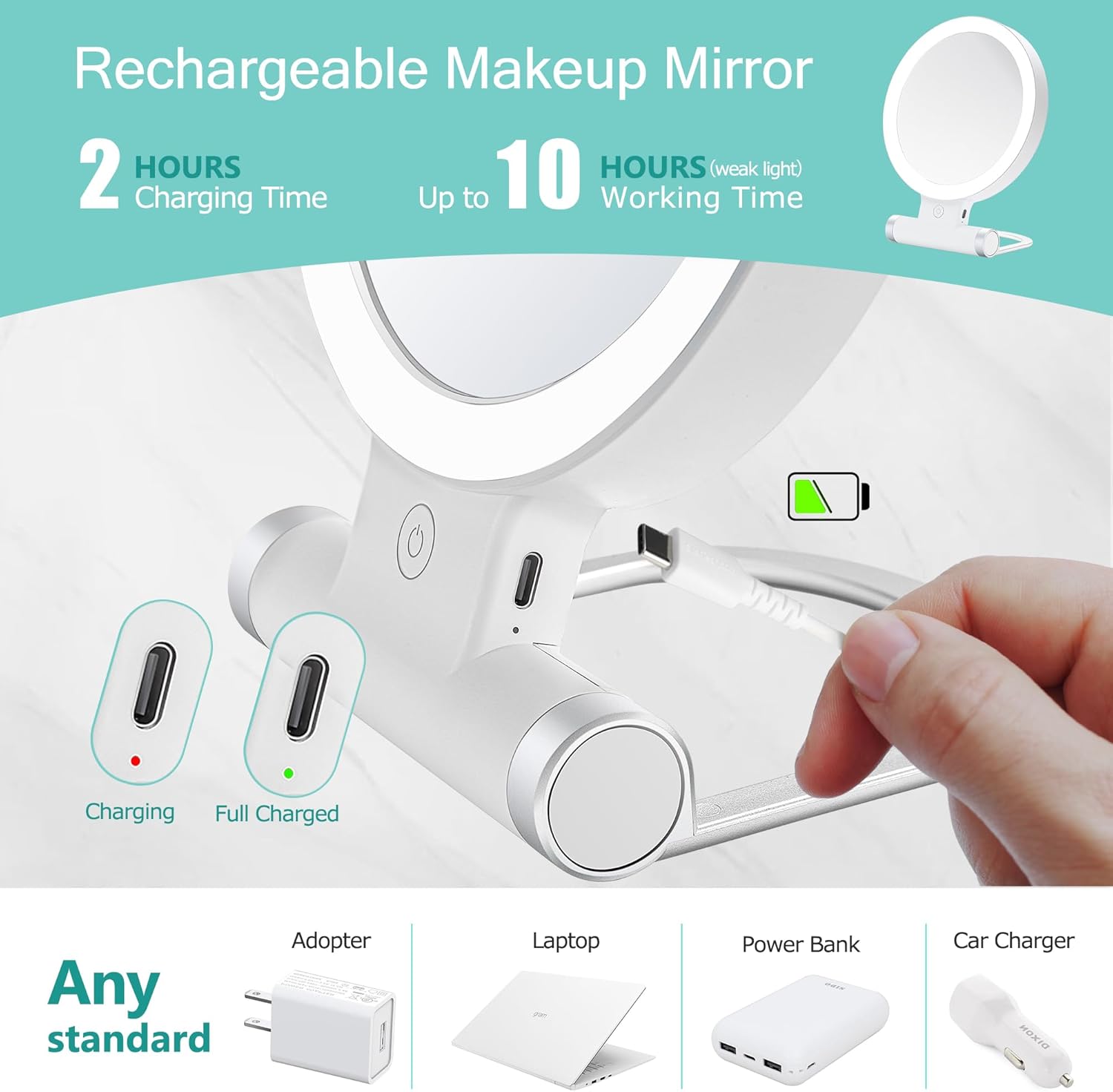 Elegant Dual-Sided Magnifying Mirror with Light for Makeup Travel