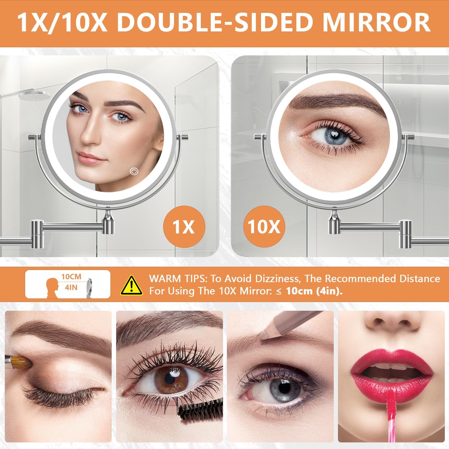 Wall-Mounted Digital Makeup Mirror 8 with 1X10X Magnification