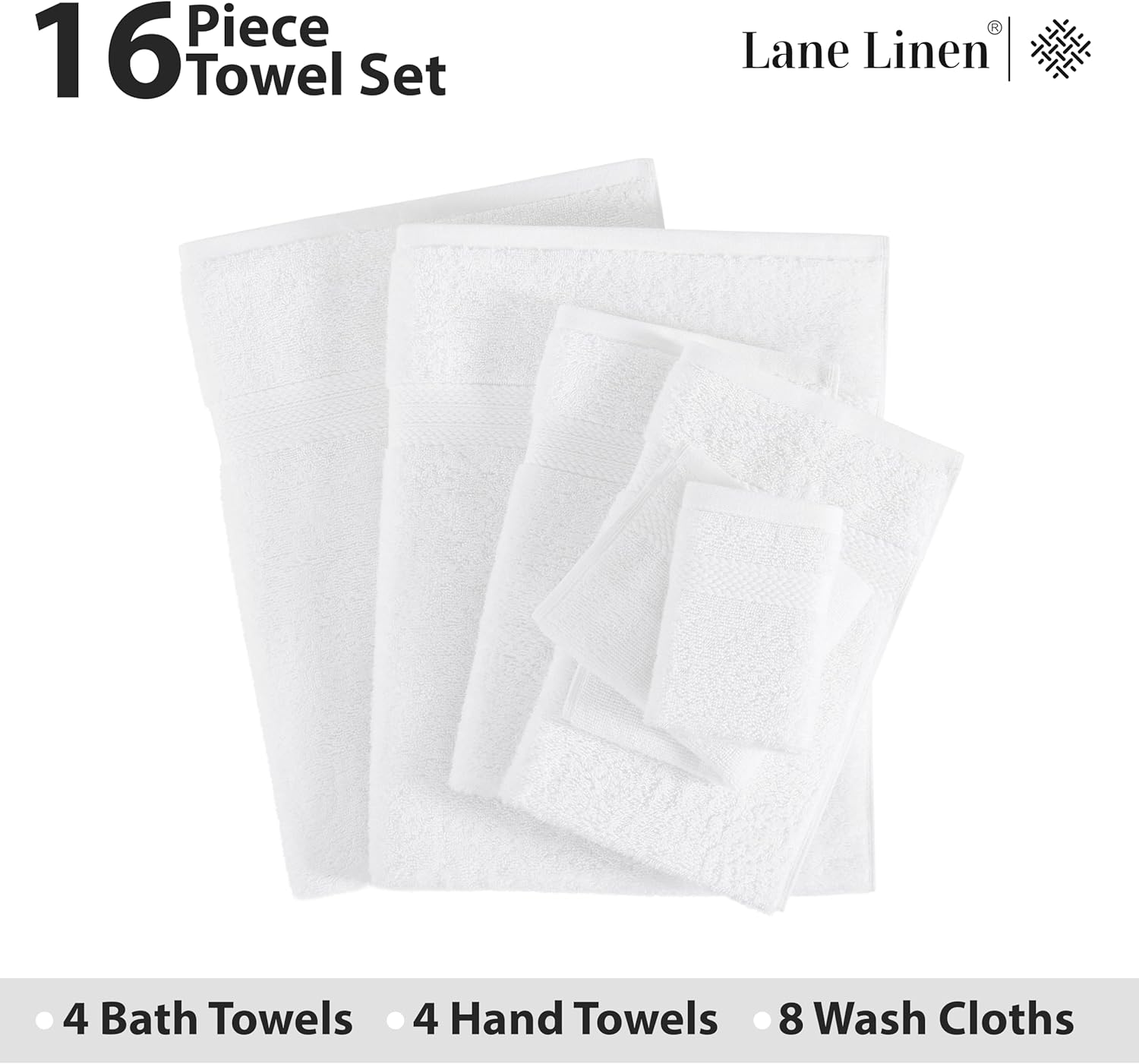Premium 16-Piece White Bath Towels Set - Luxury Cotton for Wet Dry