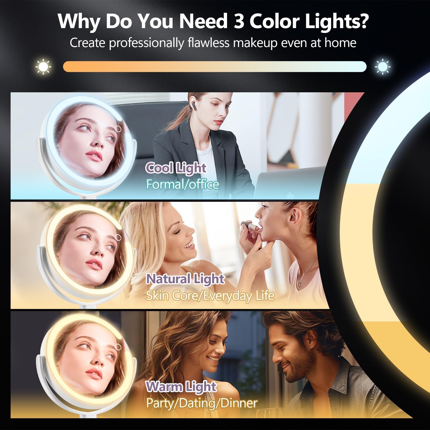 Perfect Dual-Sided 1x20x Magnifying Mirror with Lights Touch Switch