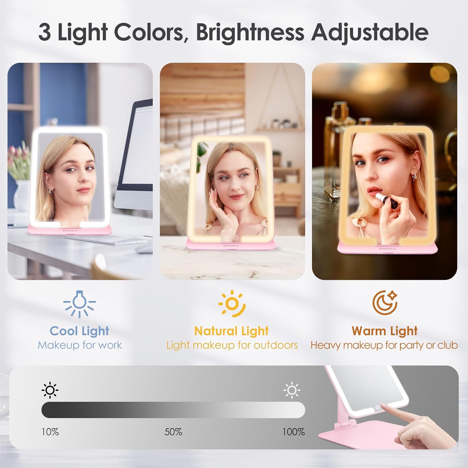 ESWU Compact Folding Travel Makeup Mirror with Light