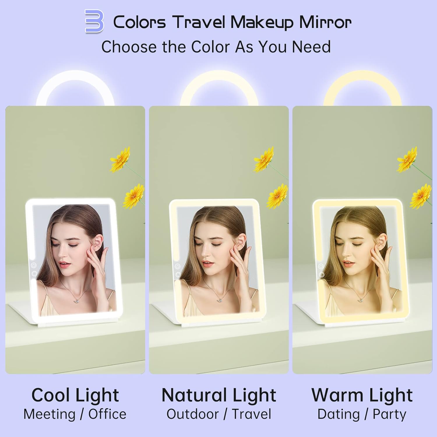 FUNTOUCH 1800mAh Rechargeable Makeup Mirror with Lights
