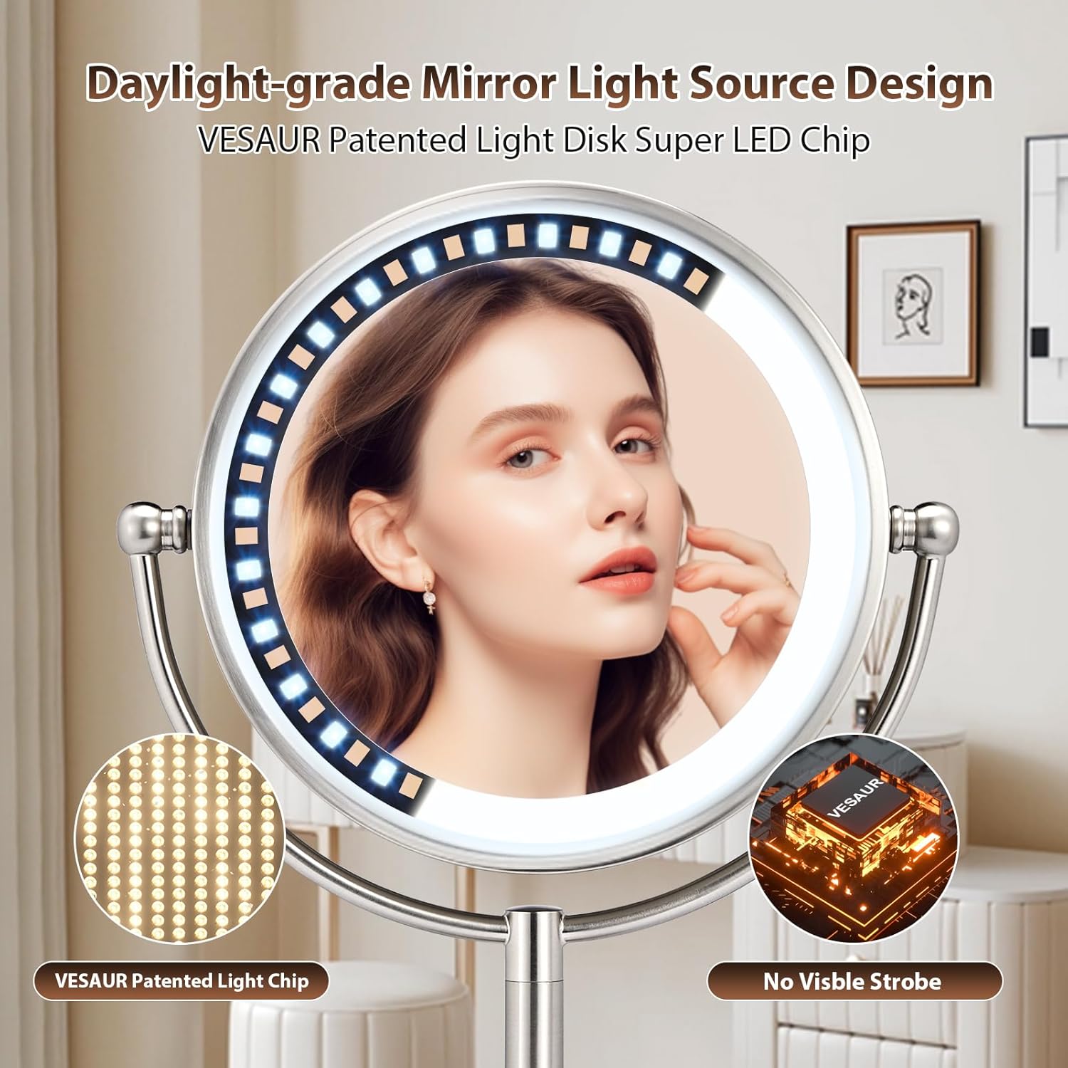 VESAURProfessional 85Large Lighted Makeup Mirror Pearl Nickel