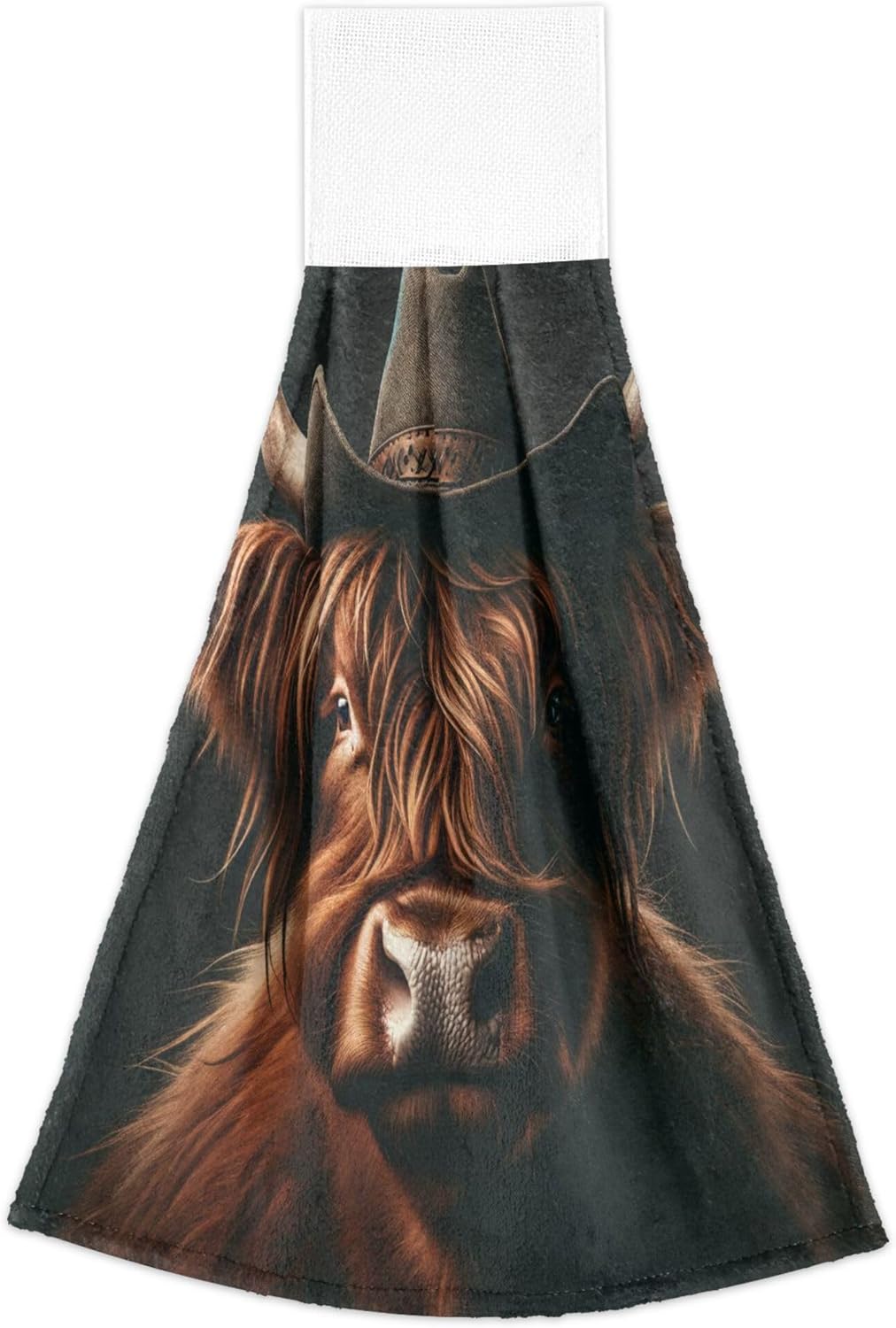 Scottish Highland Cow Fingertip Towels 2PCS Absorbent Kitchen Linen with Loop