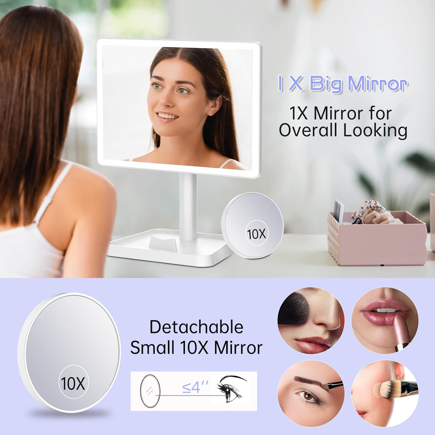 FUNTOUCH Rechargeable Makeup Mirror with Lights Phone Holder
