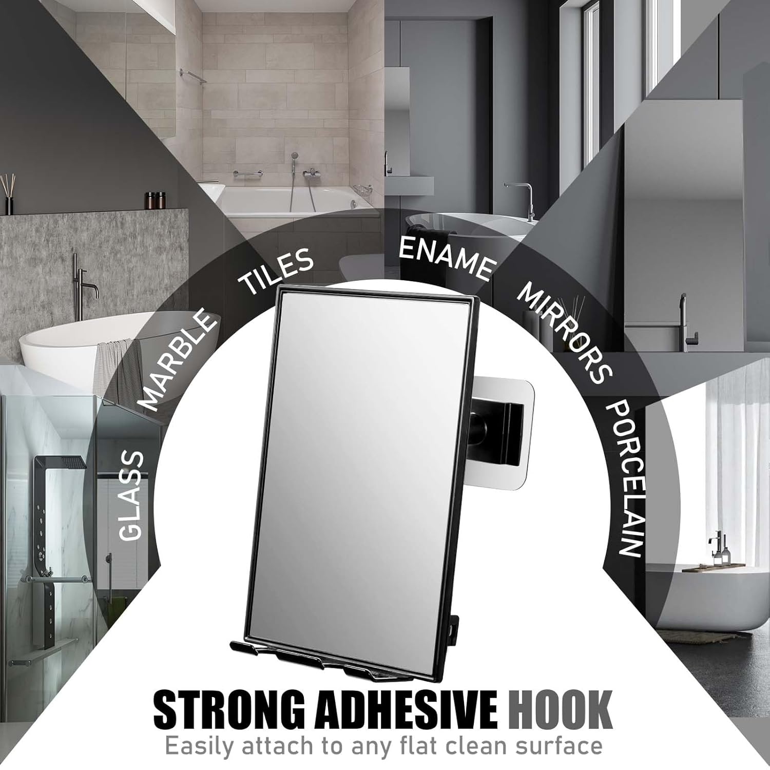 Shower Mirror with 2 Replaceable razors Squeegee 360 Adjustable