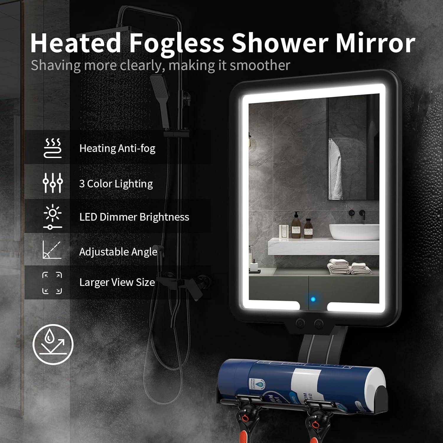 Heated Anti-Fog Shower Mirror for Shaving