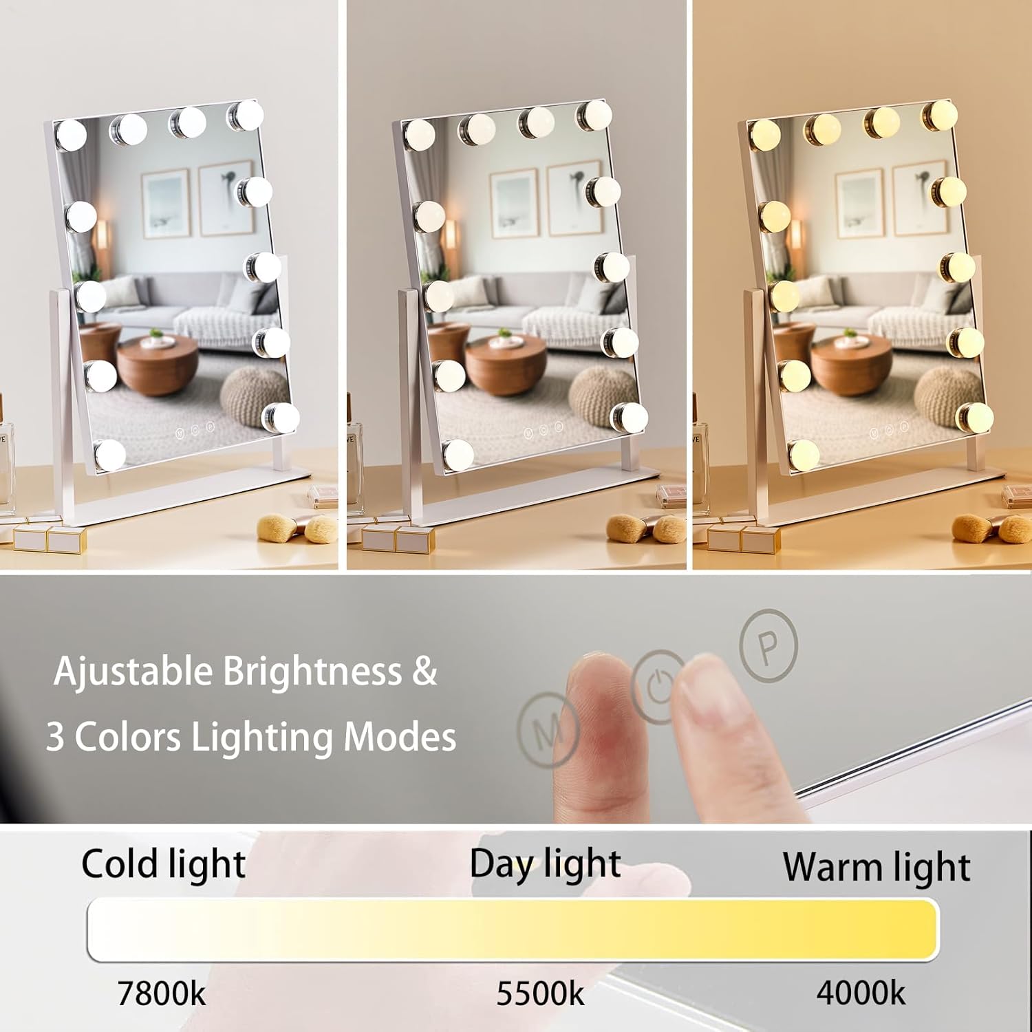 HIEEY 5X Magnification Vanity Mirror with Smart Lights and Rotation