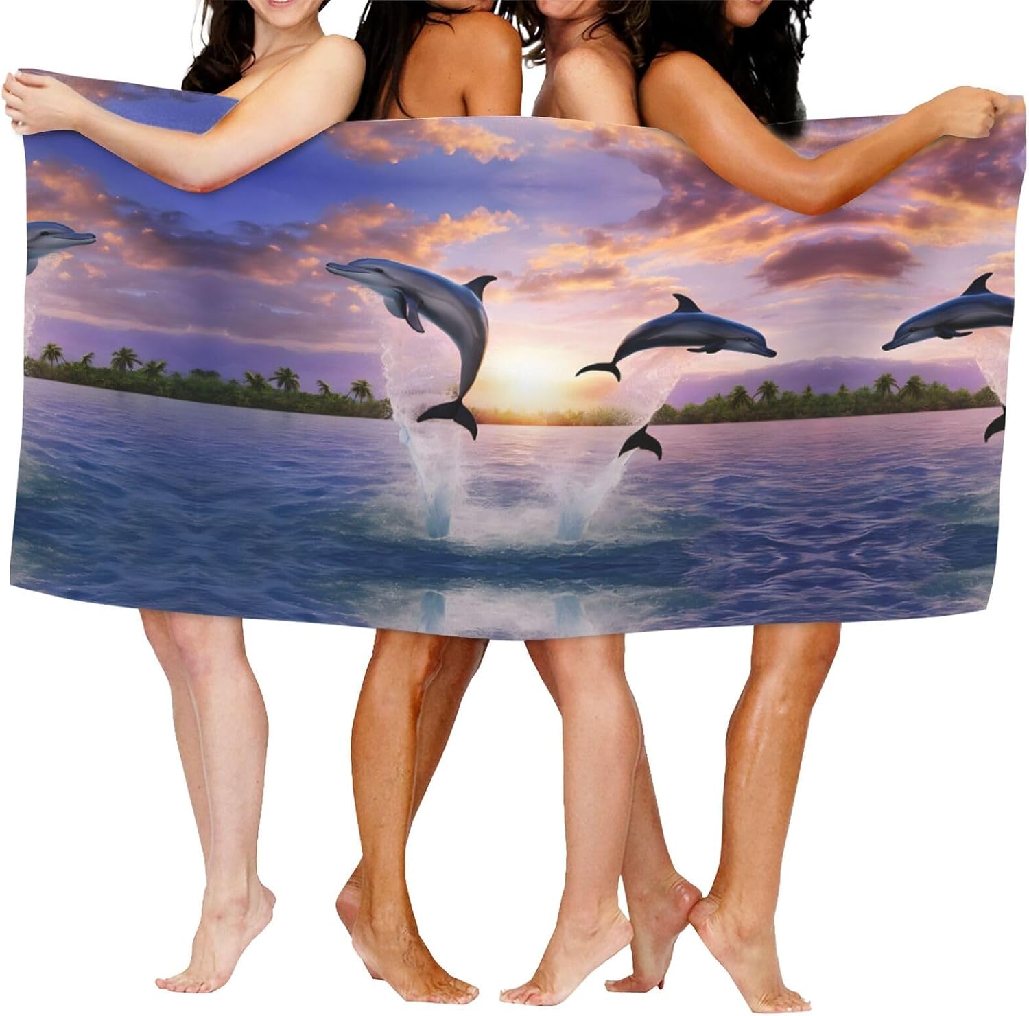 Sunset Dolphins Printed Microfiber Bath Towel