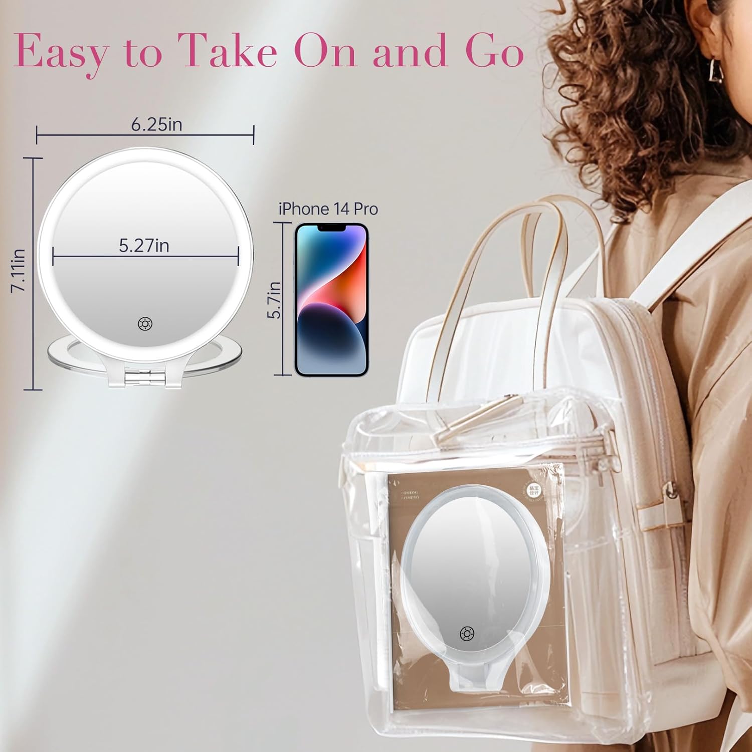FASCINATE Rechargeable Travel Magnifying Mirror with 10X Increments