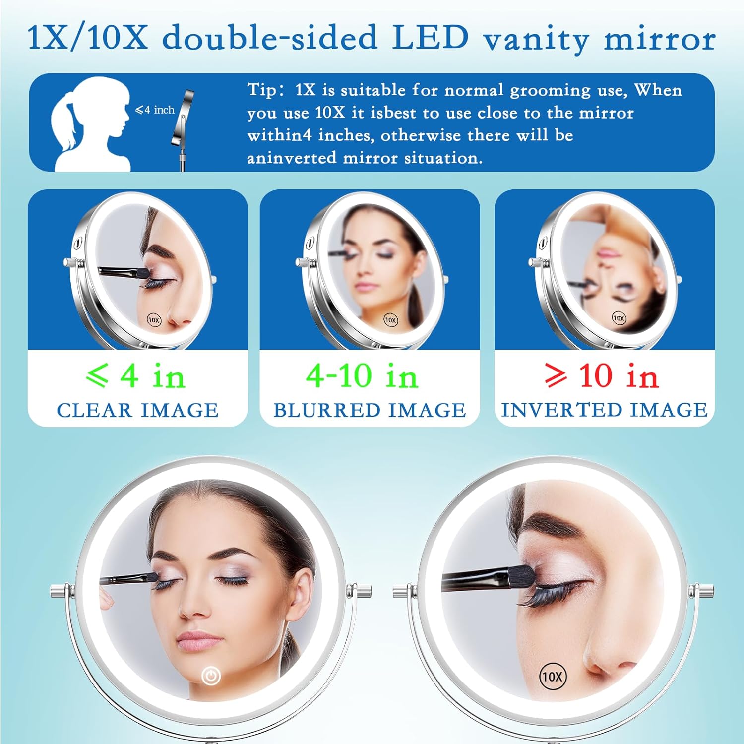 Vanity Mirror with Lights 7 Rechargeable 1x10x Lighted Makeup Mirror