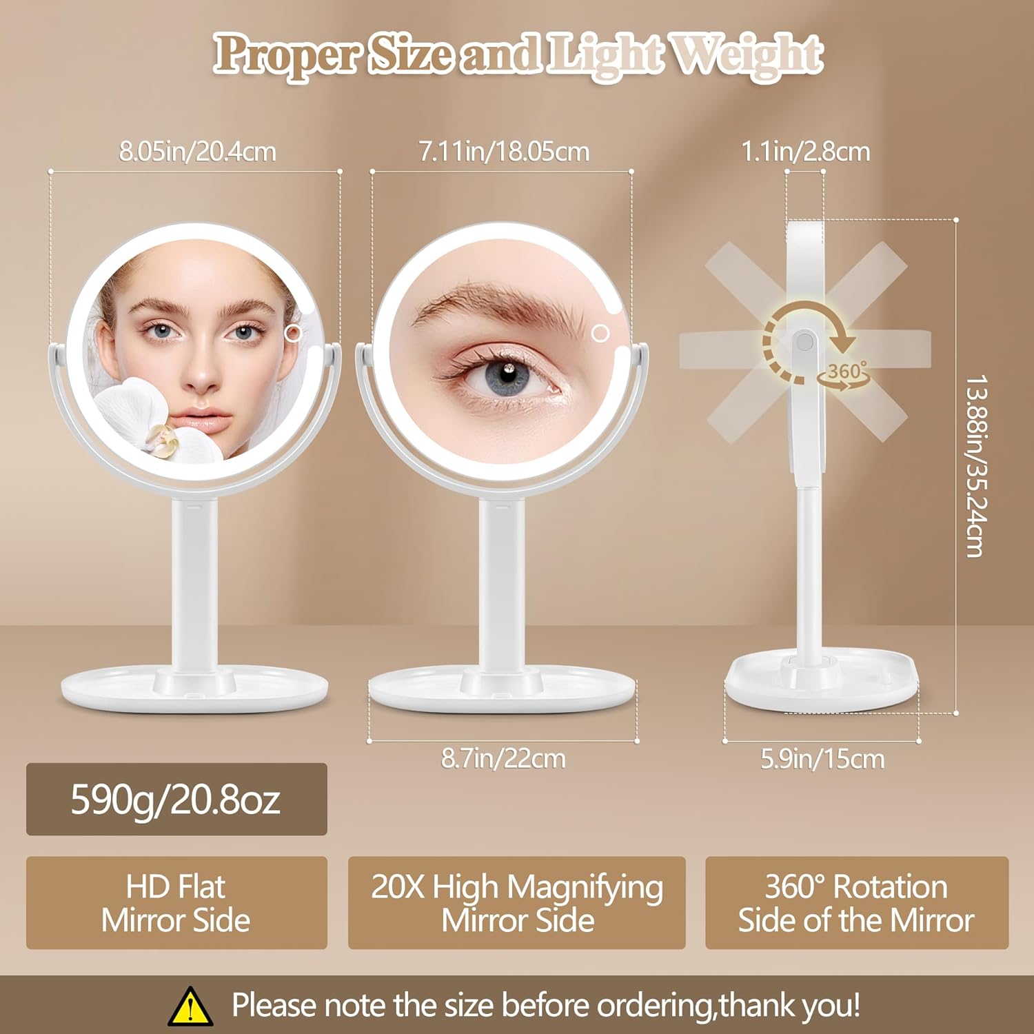 Double-Sided Makeup Mirror with Lights