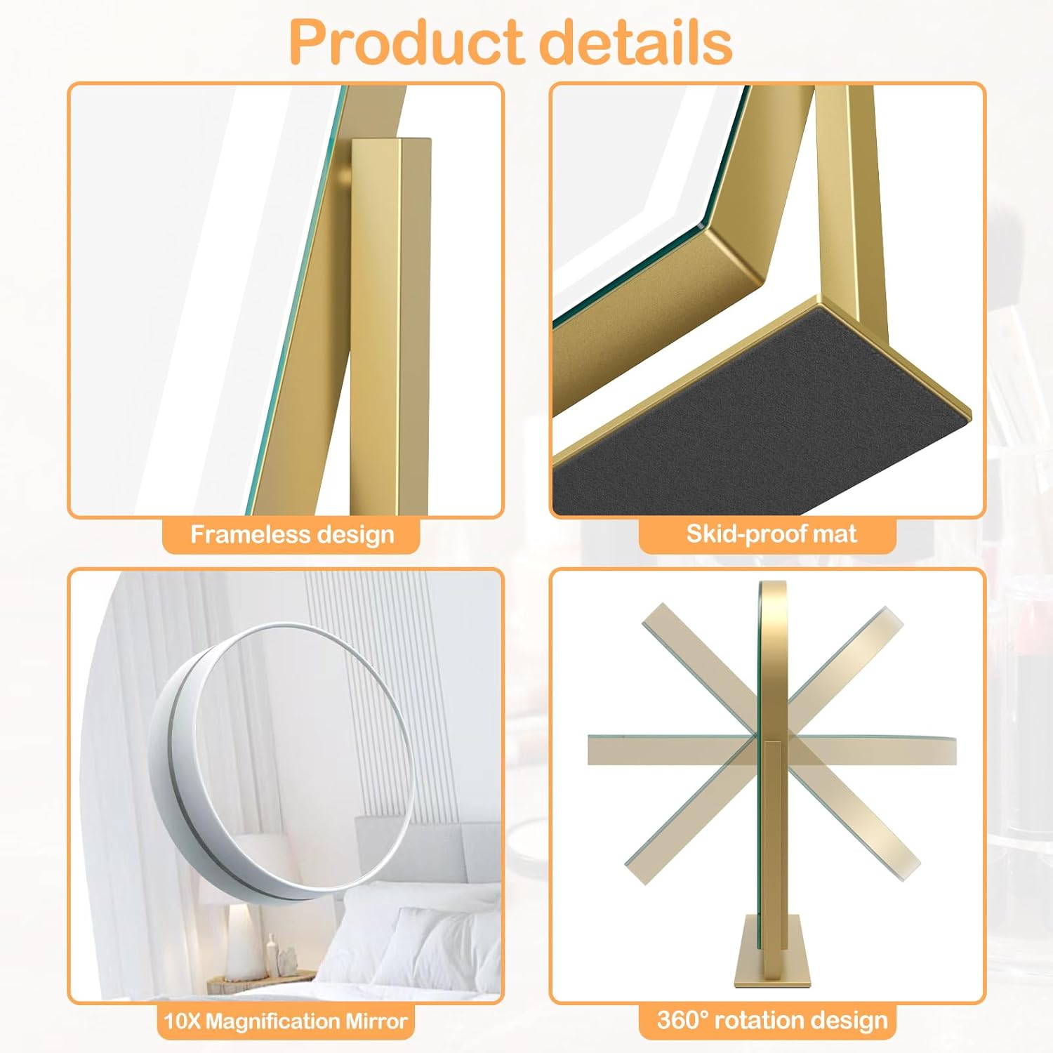Curved Lighted Makeup Mirror with 360 Rotation