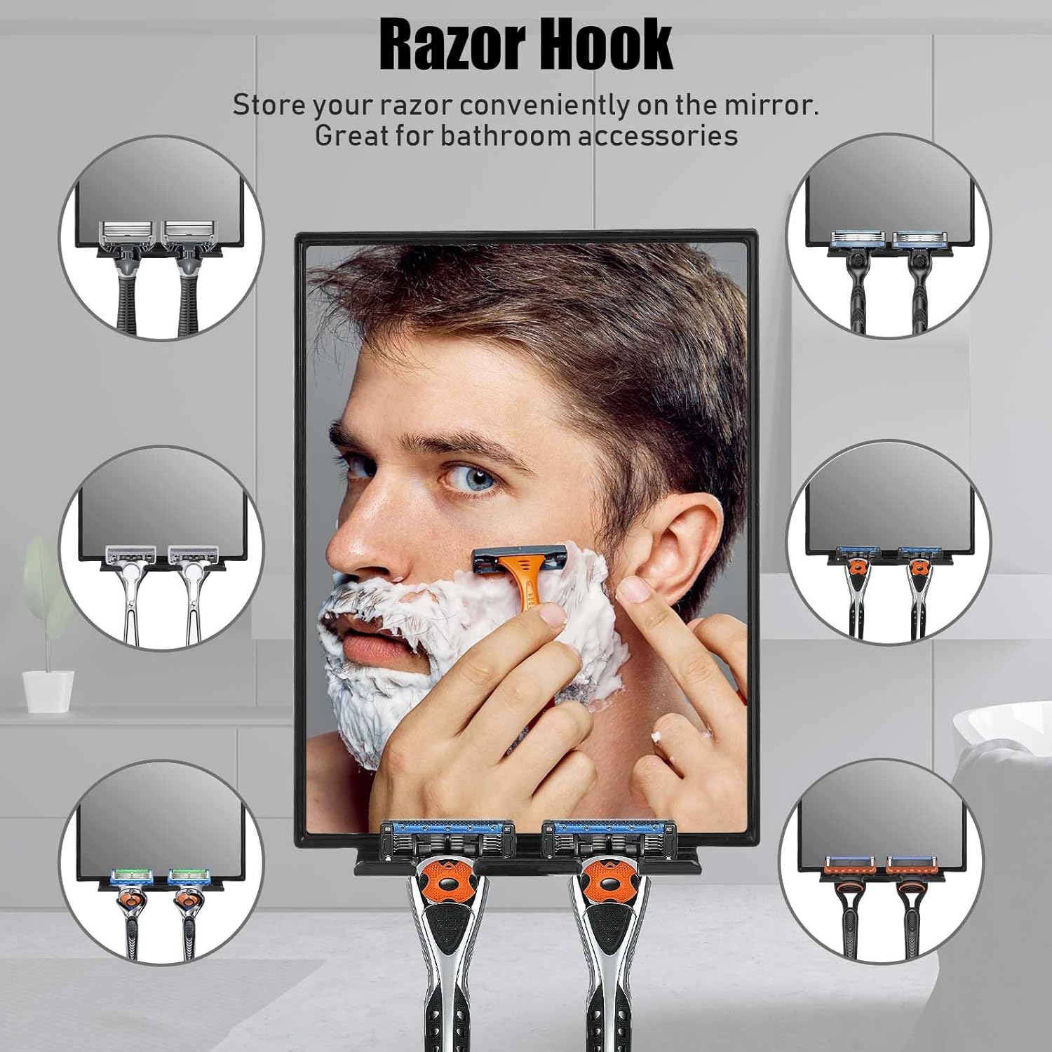 Shower Mirror with 2 Replaceable razors Squeegee 360 Adjustable