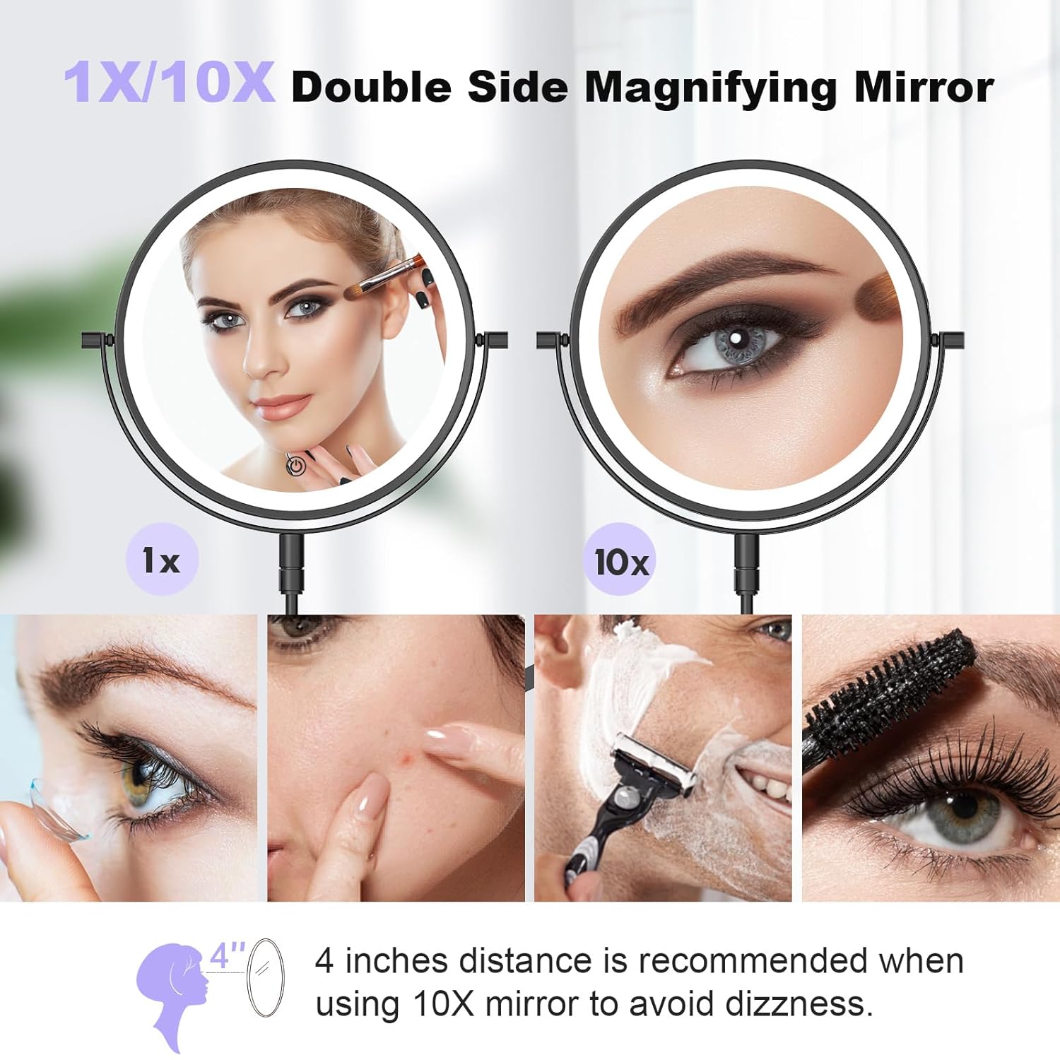 Freely Rotate 360 8X-10X MagnifyingDimable LightsPortableWall-Mounted MakeupMirror