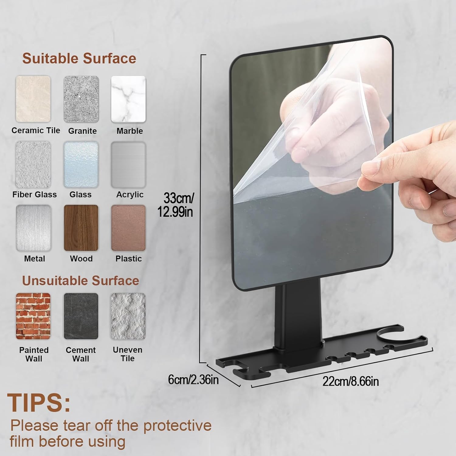 Fogless Shower Mirror with Razor Holder Anti-Fog Space-Saving Antibacterial