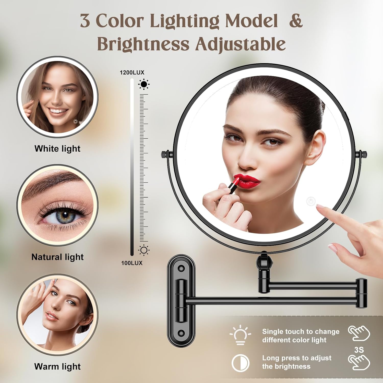 Stylish 9 Makeup Mirror with Rechargeable Battery and Adjustable Design