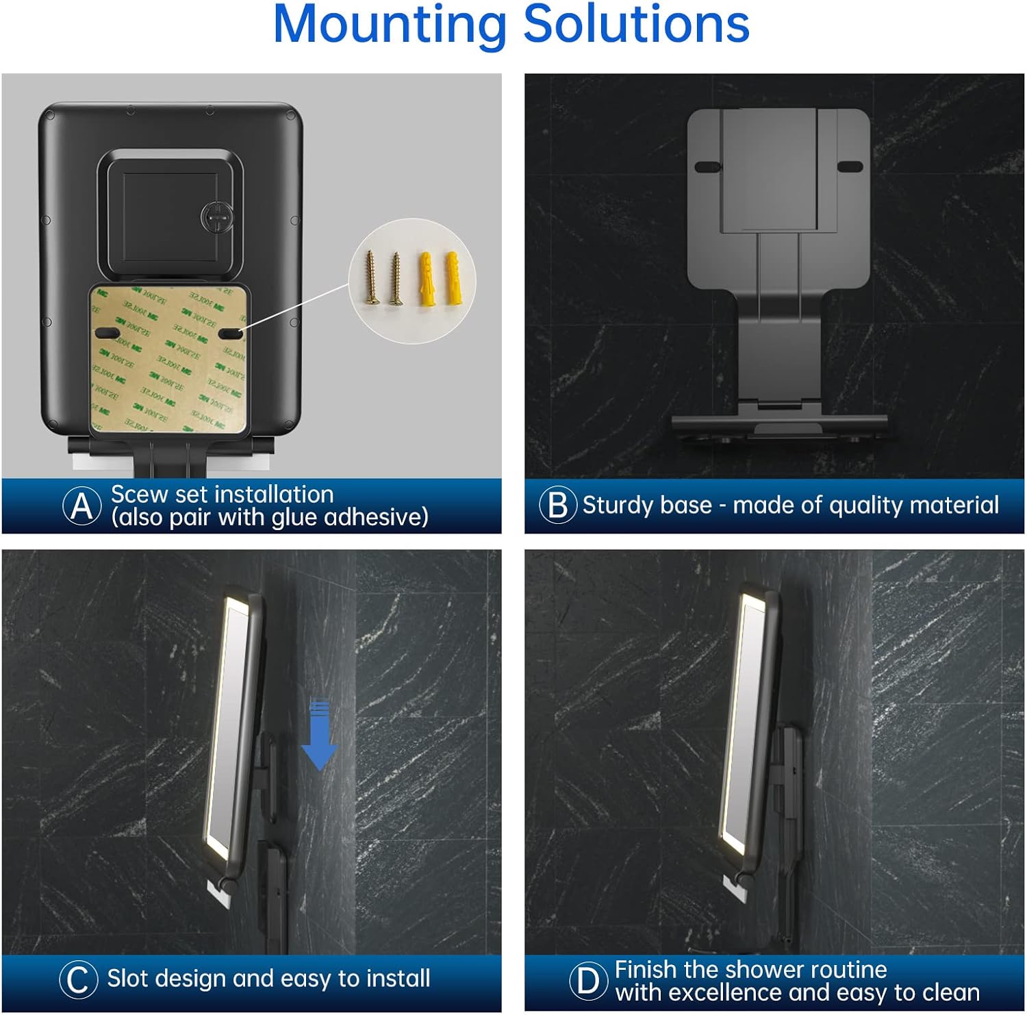 No Fog shower mirror with Squeegee 3-light modes
