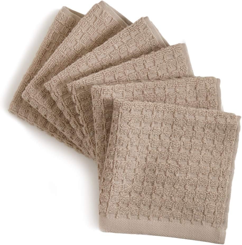 DKNY Quick-Dry 100 Cotton 6-Pack Washcloth Set 12x12 Linen