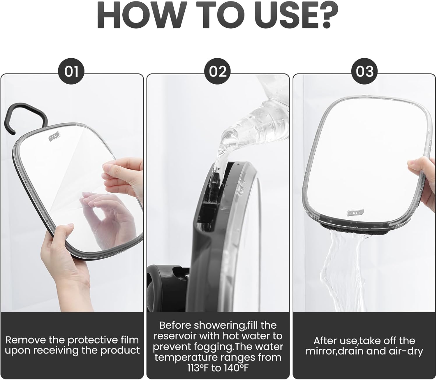 TAILI Fogless Portable Shower Mirror for MenWomen - Shatterproof Easy Hanging
