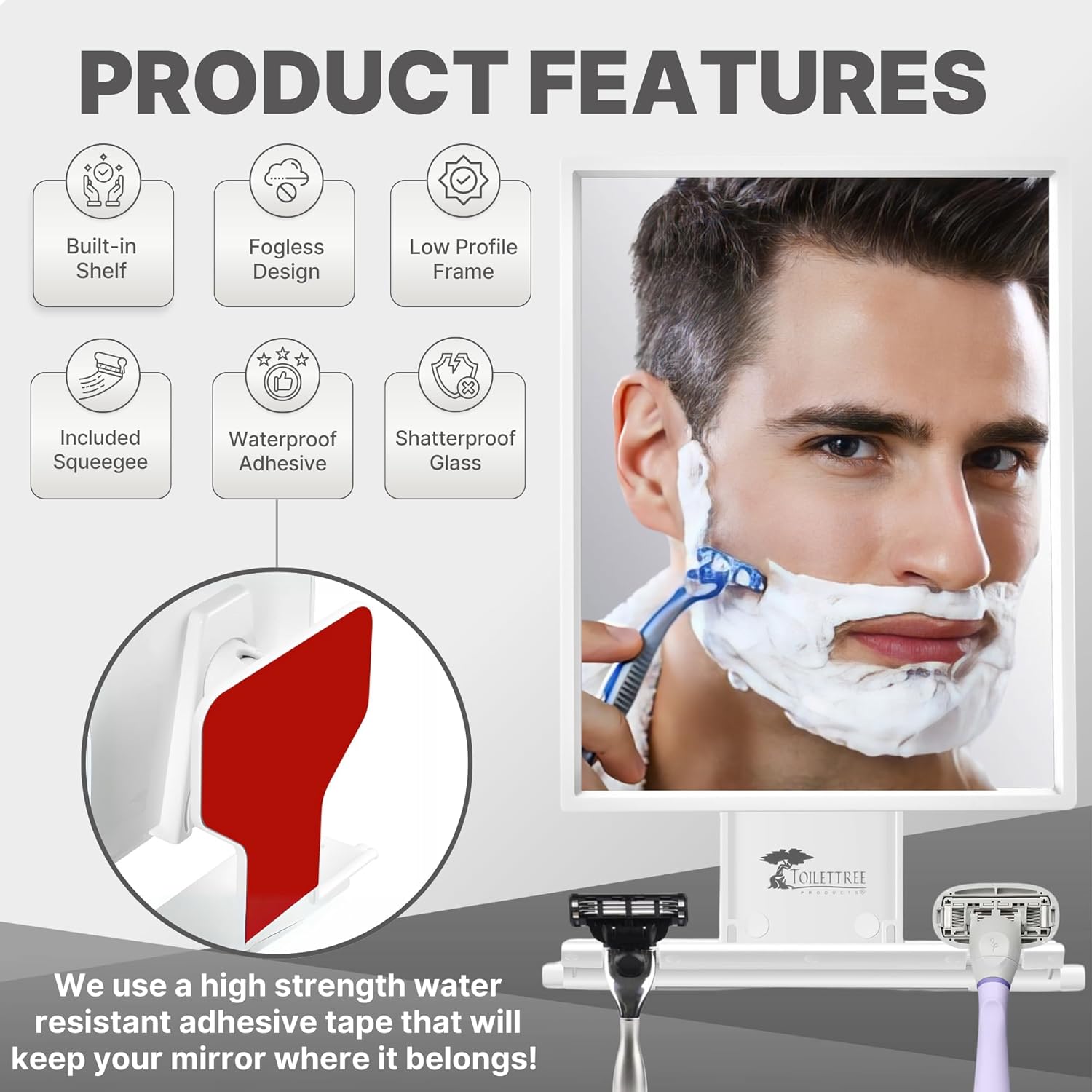 Fogless Shower Mirror with Squeegee - Crystal-clear for Shaving Makeup