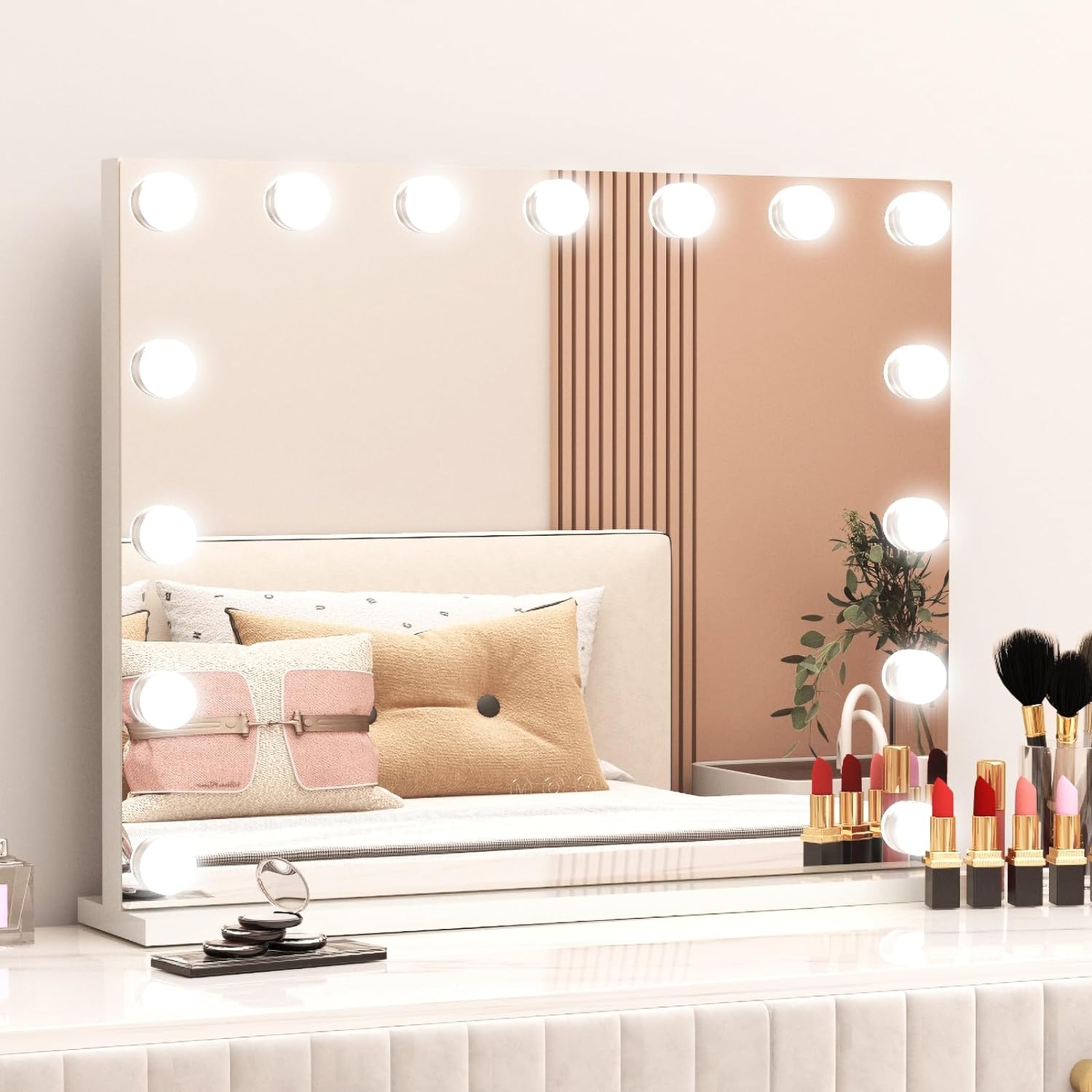 LOMRECS Vanity Mirror with 15 Dimmable Led Bulbs and USB Touch Control