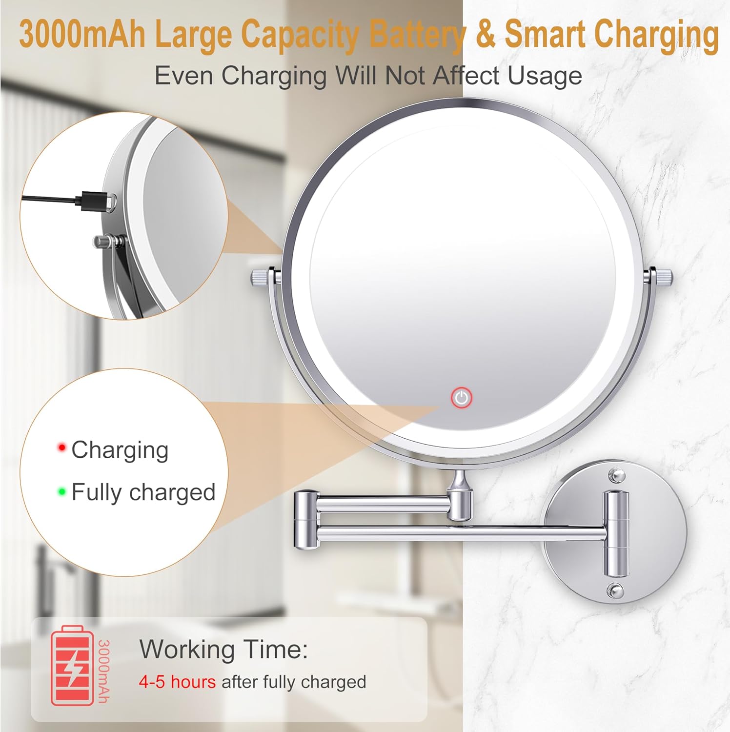 9 inch Large Rechargeable Lighted Makeup Vanity Mirror