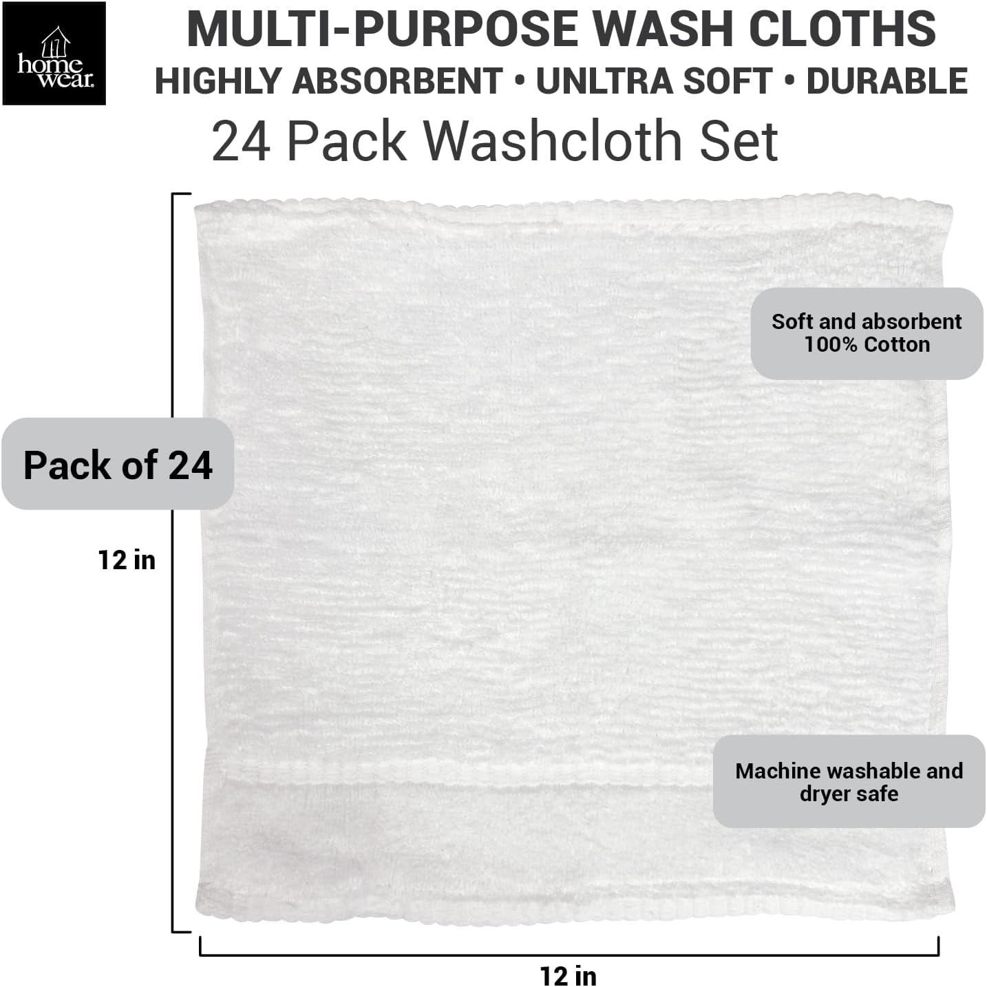 Luxury Ultra-Soft 12x12 Zero Twist Pack of 24