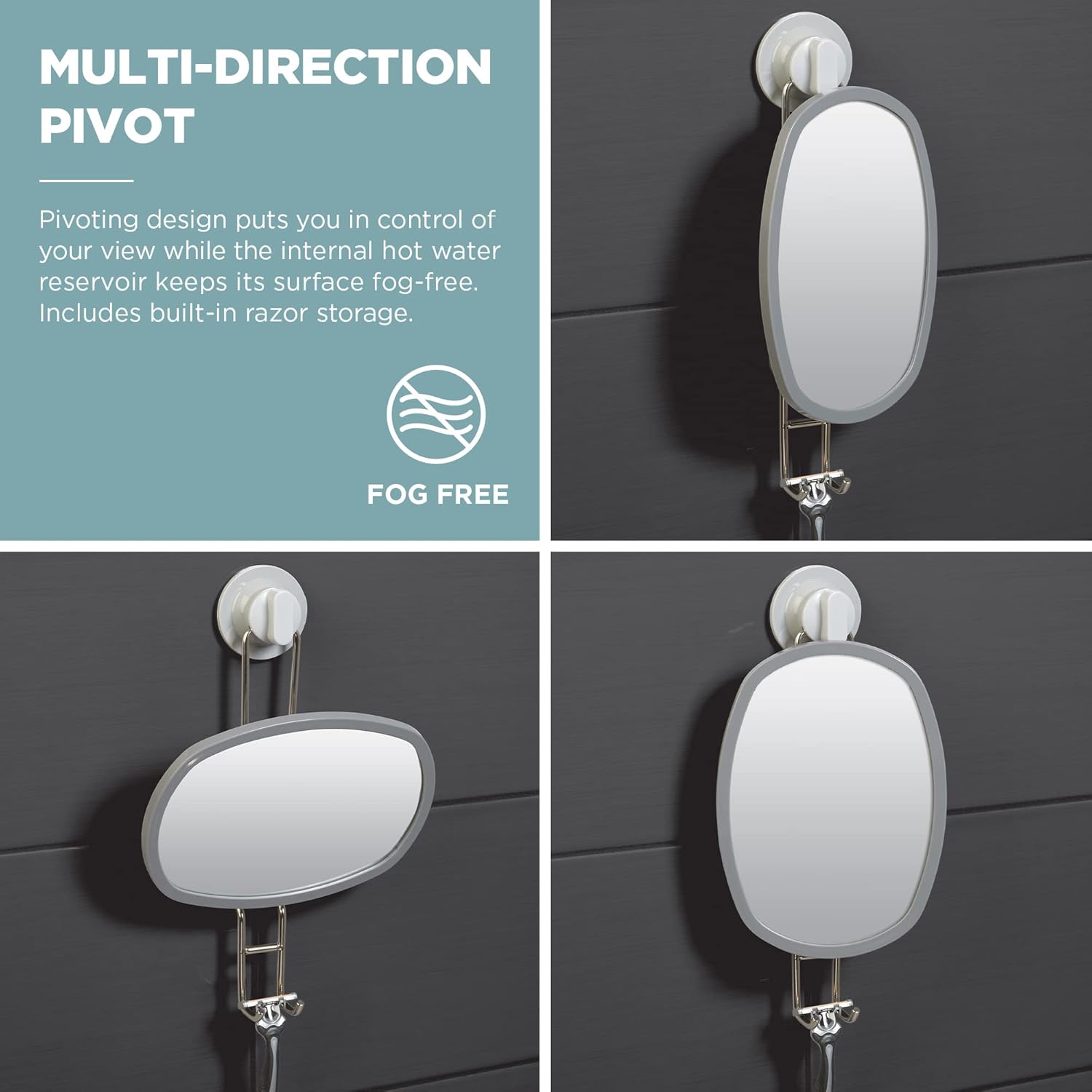 Zenna Home Adhesive or Suction Mount Fogless Shower Mirror
