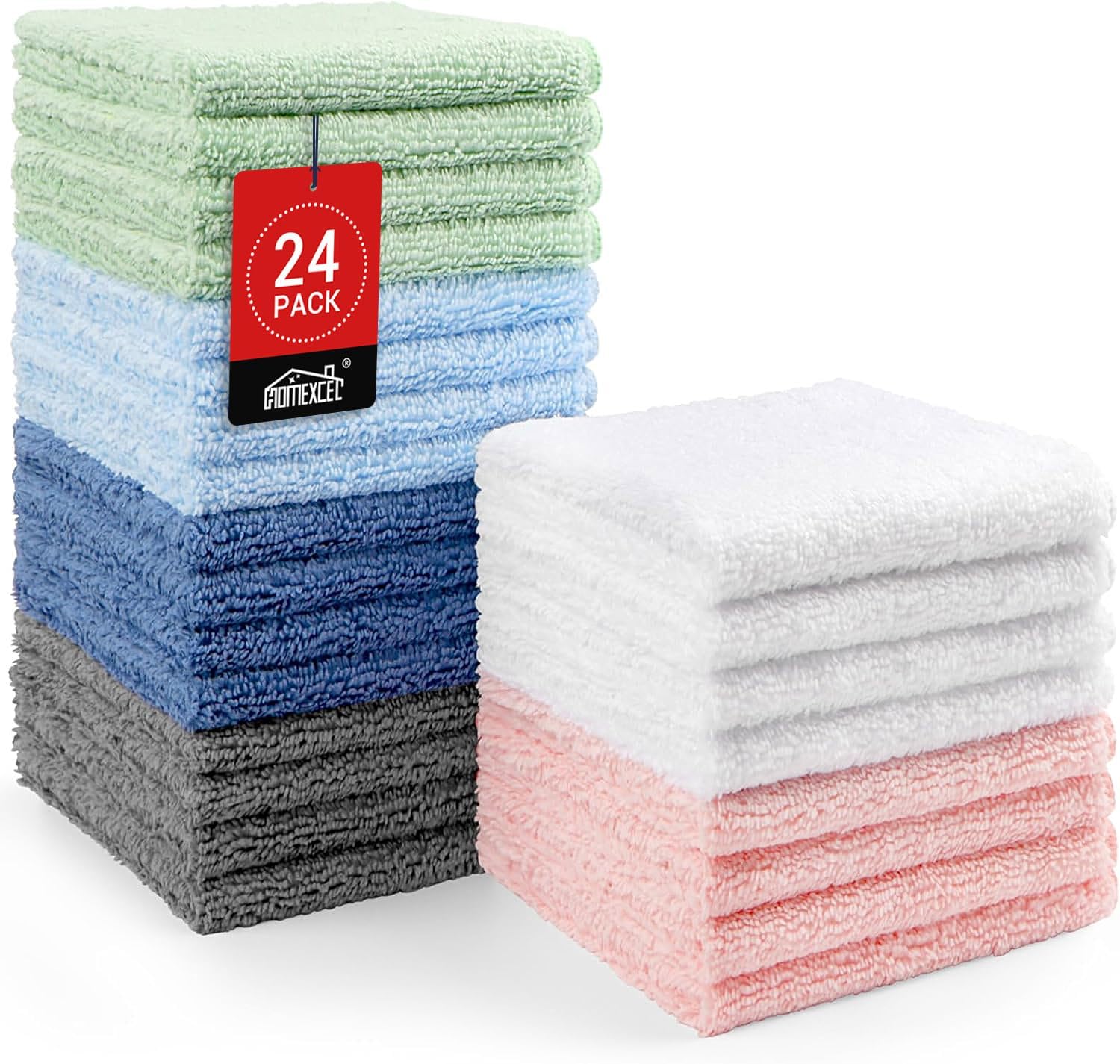 HOMEXCEL Precision Pro-Grade Microfiber Washcloth Set 12x12 24 PACK
