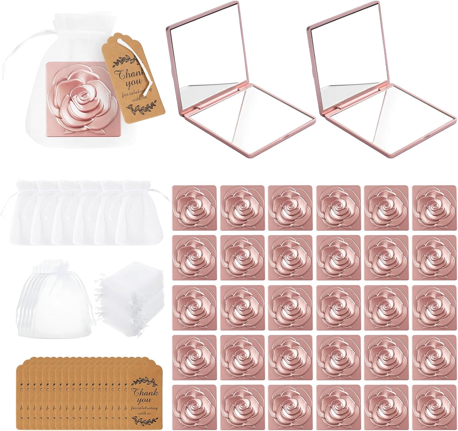 Stylish 30-Piece Rose Compact Mirror Set for Weddings