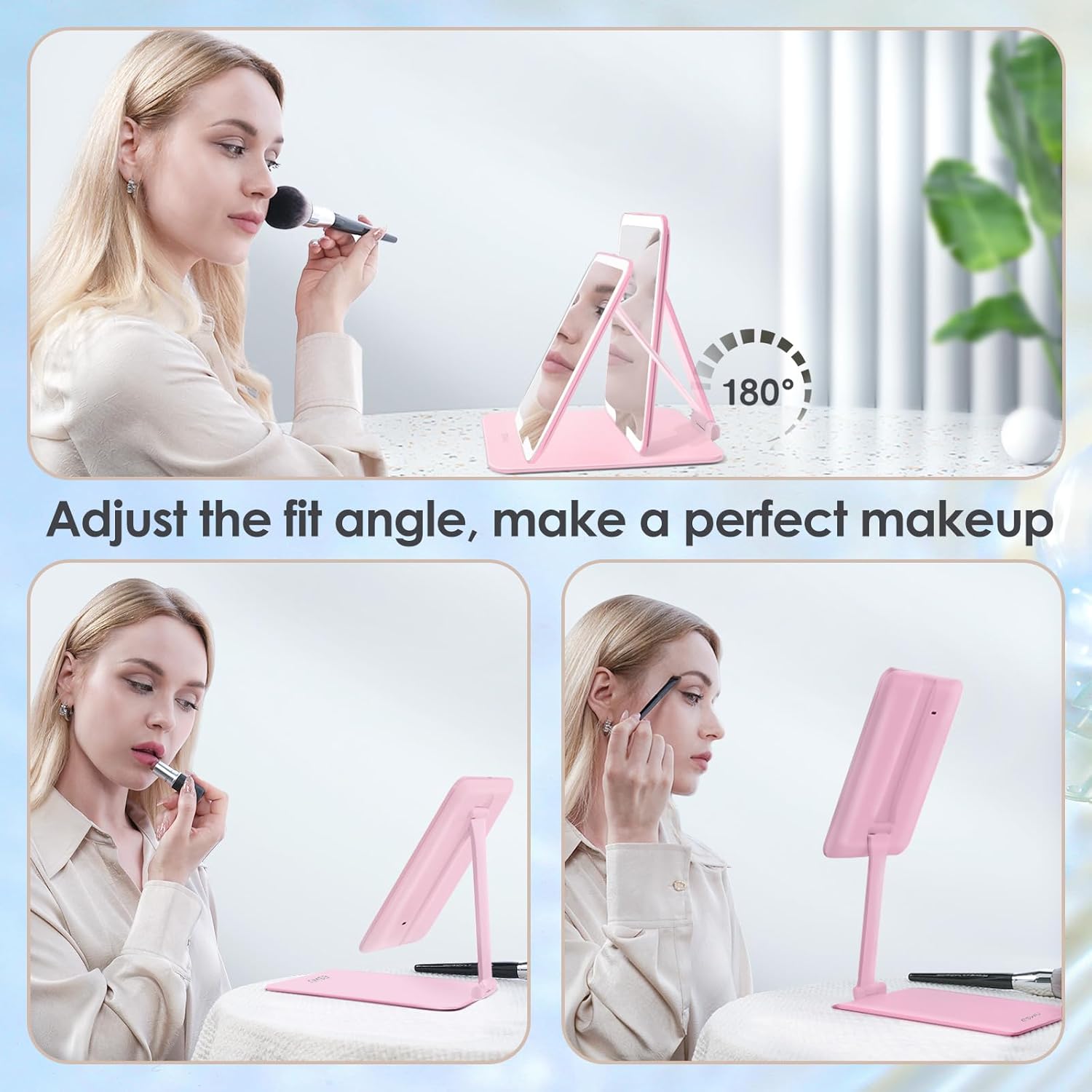 ESWU Compact Folding Travel Makeup Mirror with Light