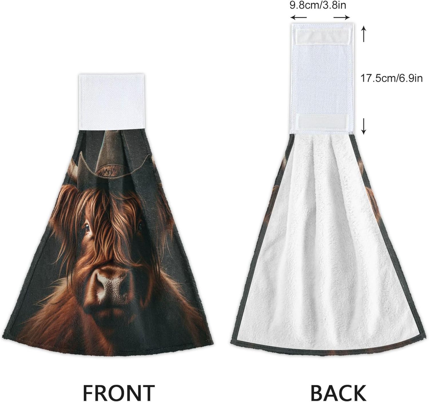 Scottish Highland Cow Fingertip Towels 2PCS Absorbent Kitchen Linen with Loop
